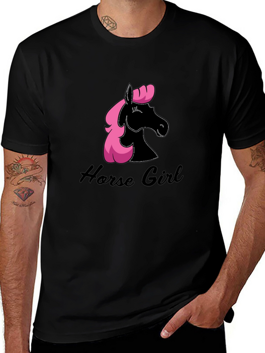 Horse Girl Black T-Shirt Pink Mane
