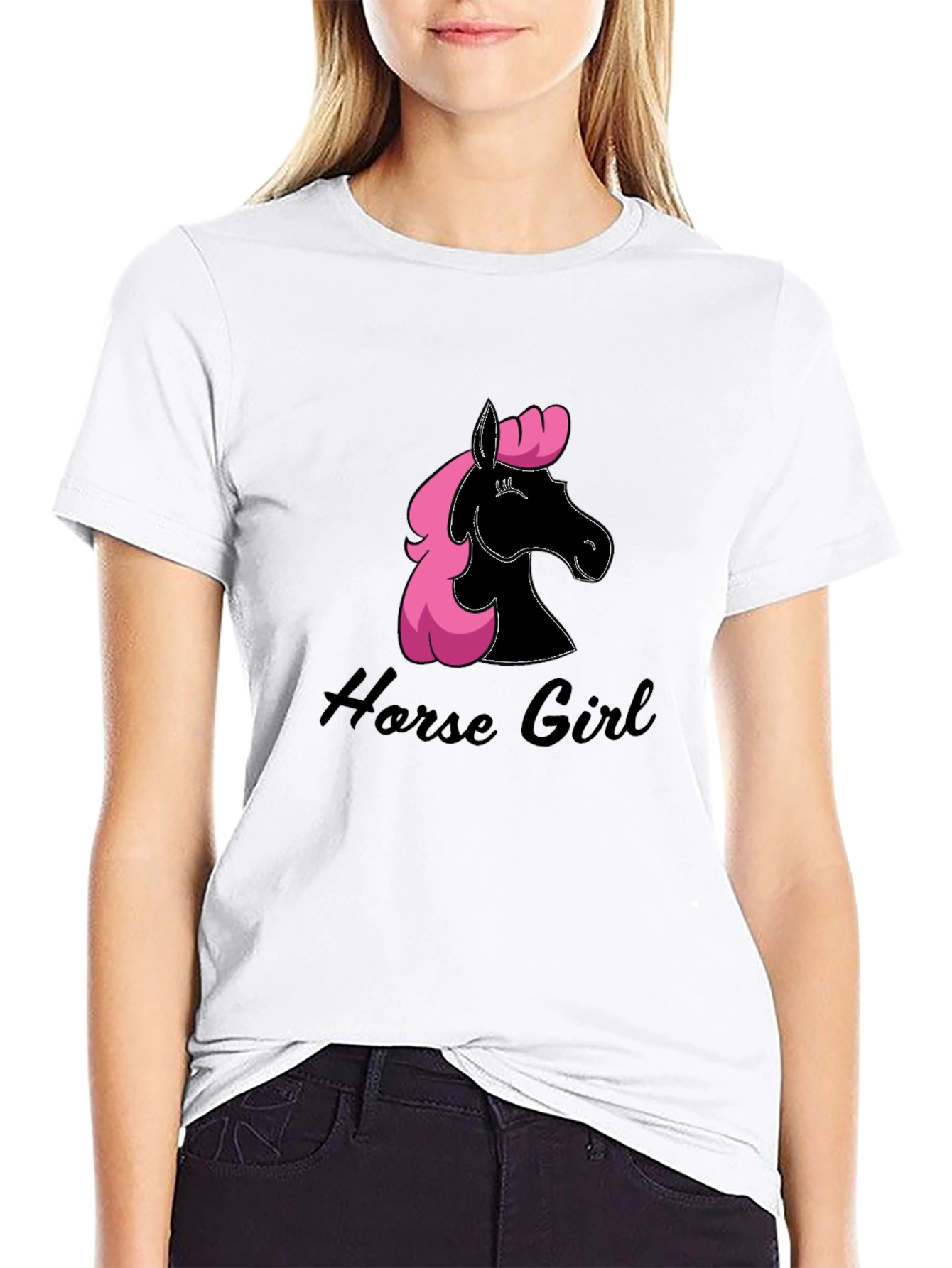 Horse Girl Black T-Shirt Pink Mane