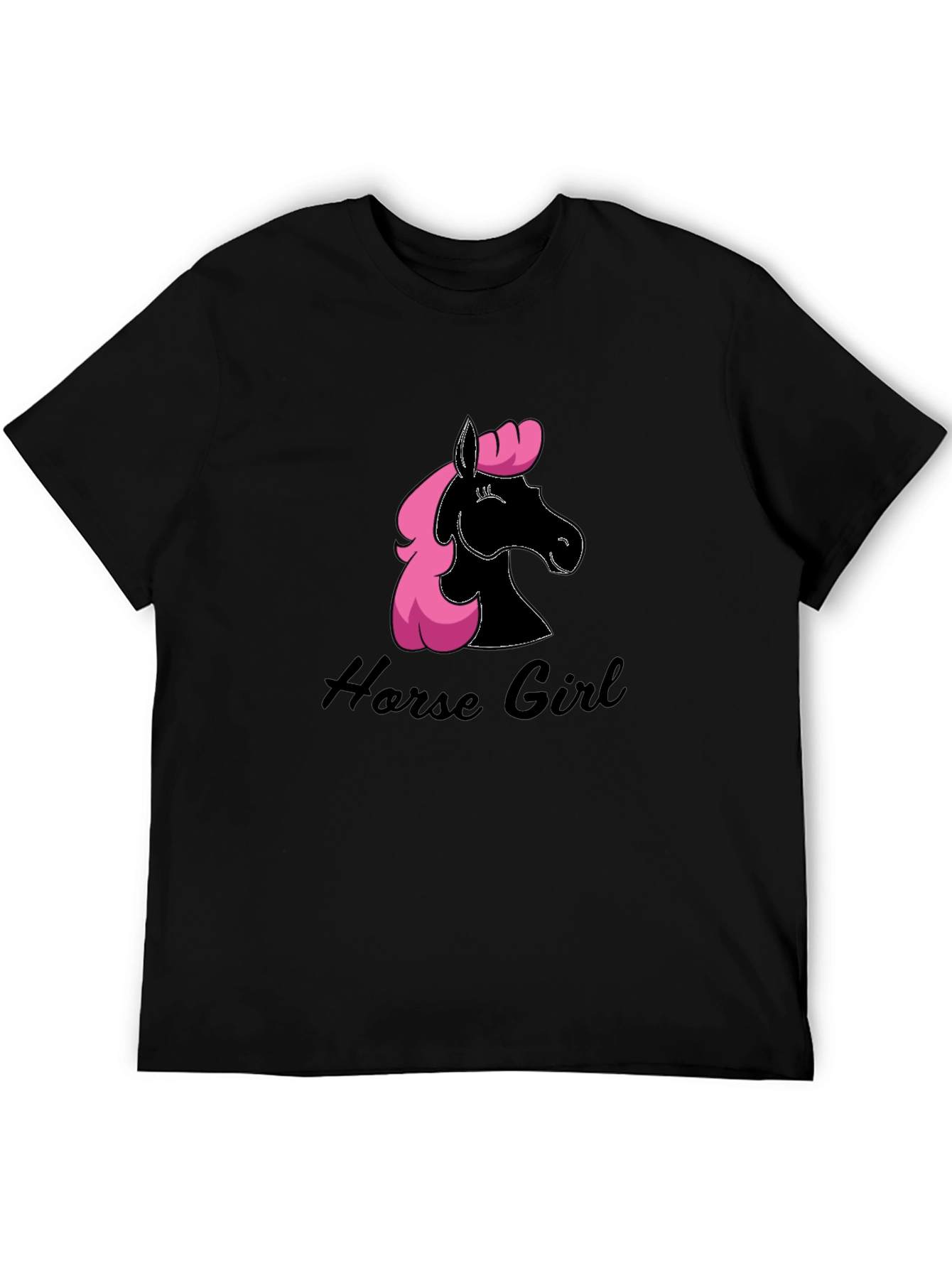 Horse Girl Black T-Shirt Pink Mane
