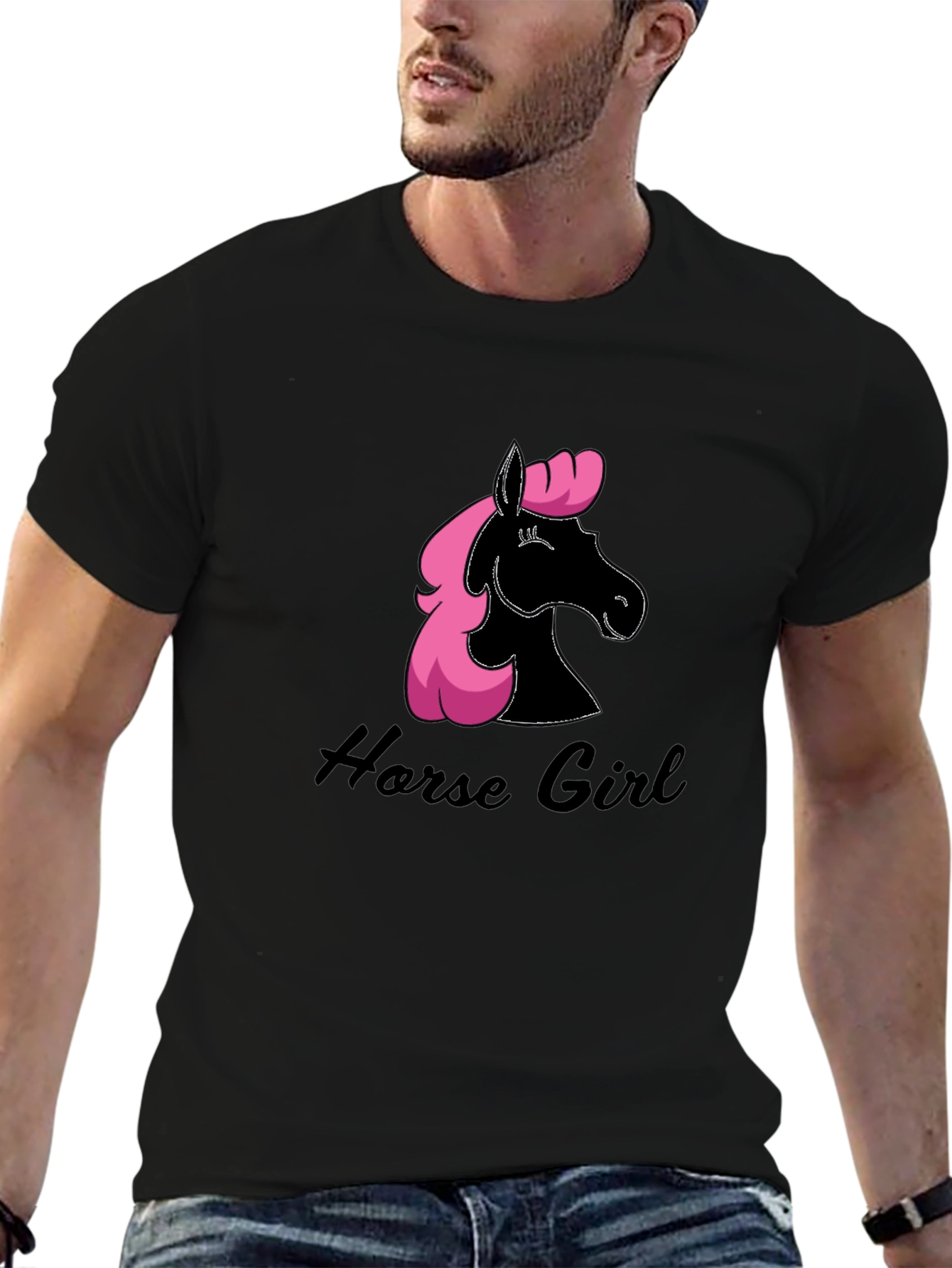 Horse Girl Black T-Shirt Pink Mane