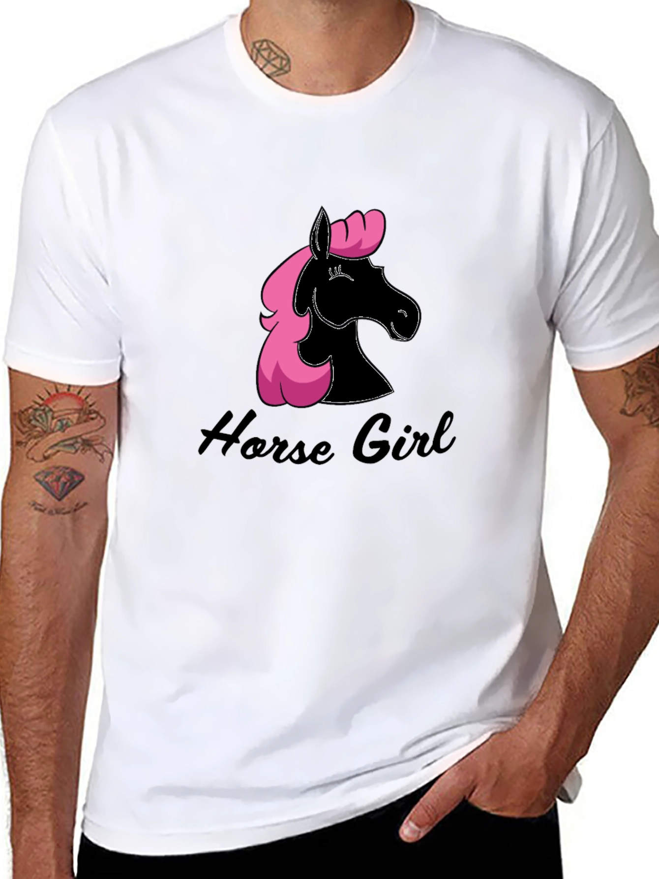 Horse Girl Black T-Shirt Pink Mane