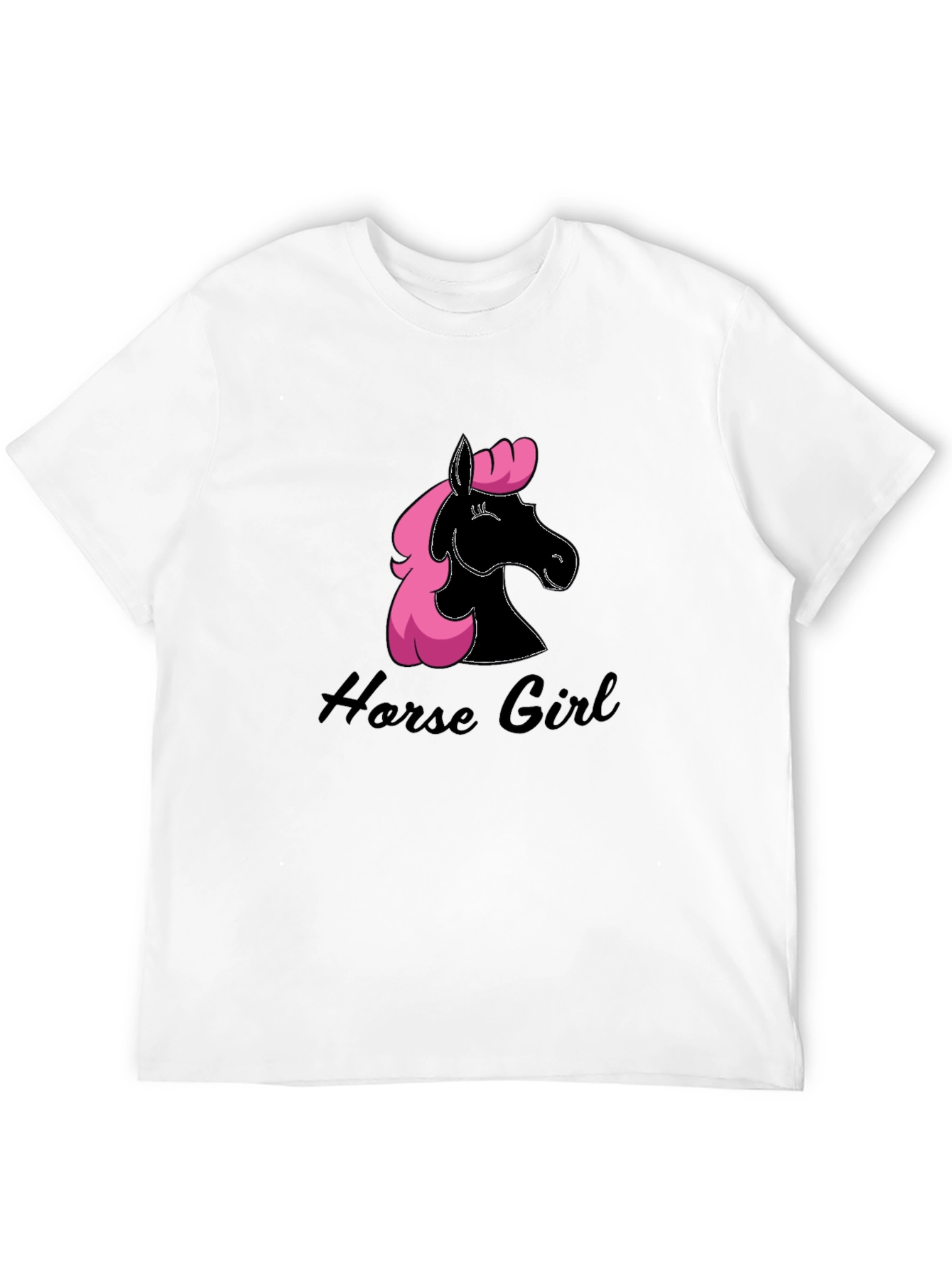 Horse Girl Black T-Shirt Pink Mane