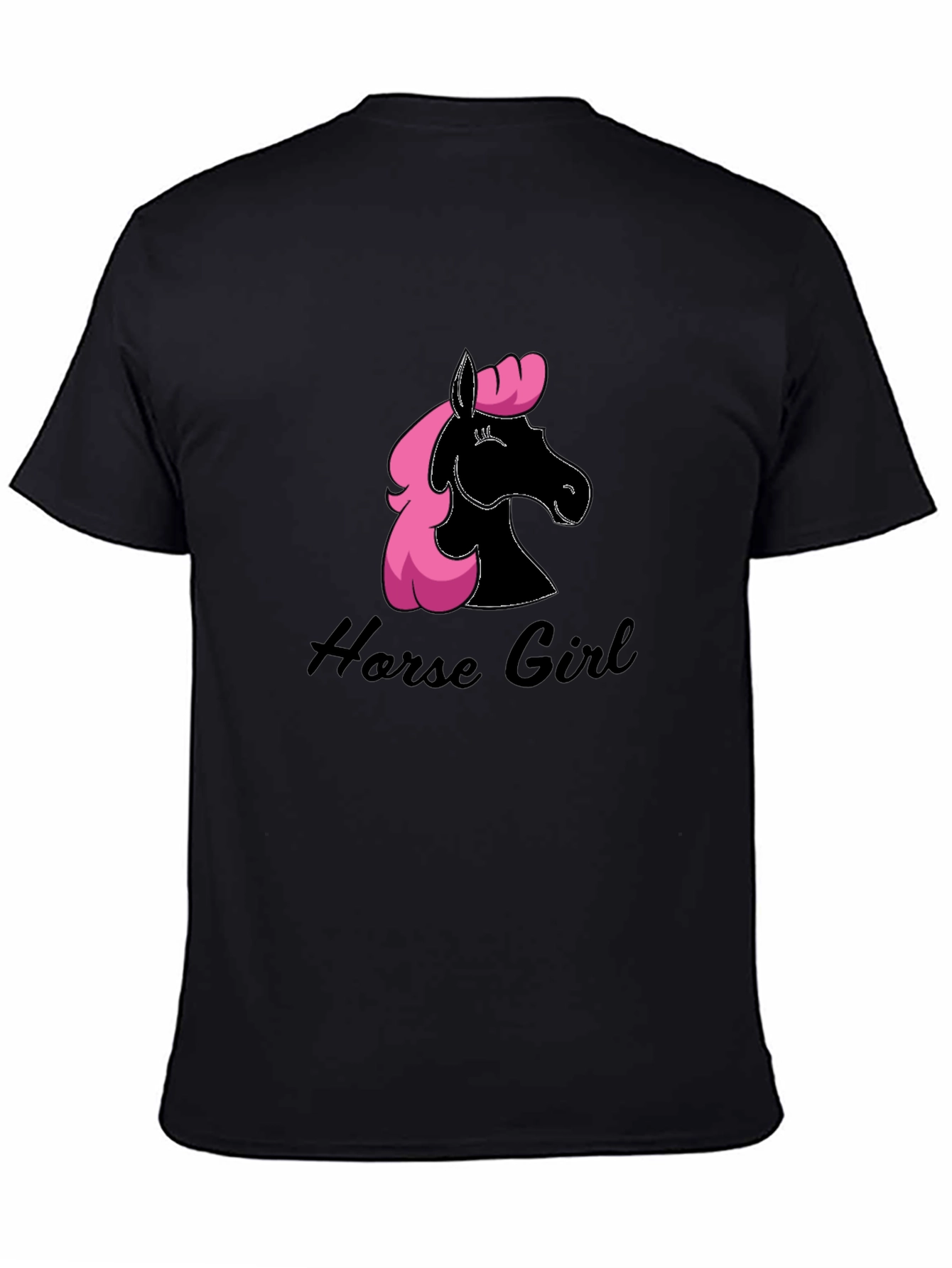 Horse Girl Black T-Shirt Pink Mane