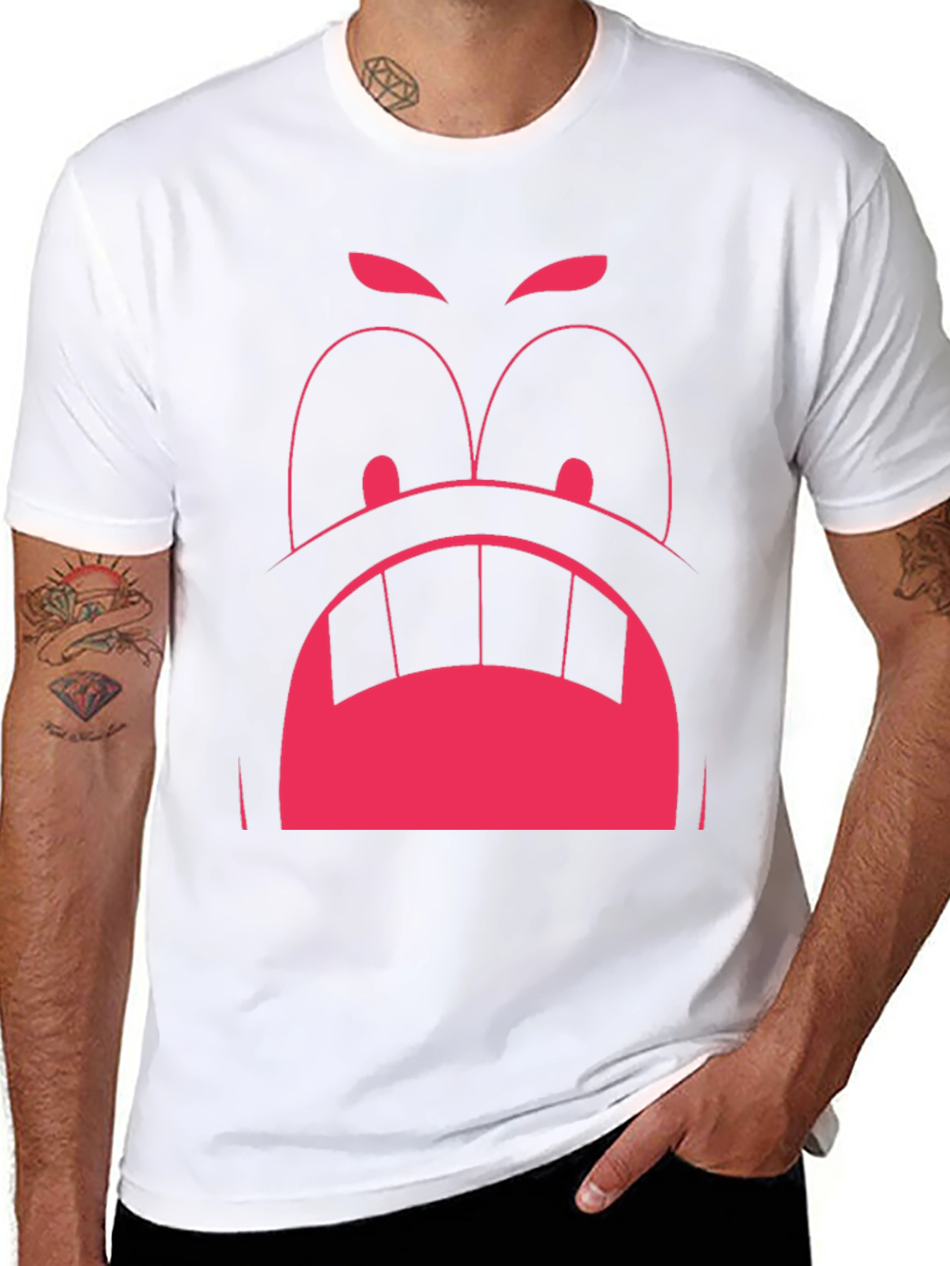 Funny Graphic Tee: Angry Face Design