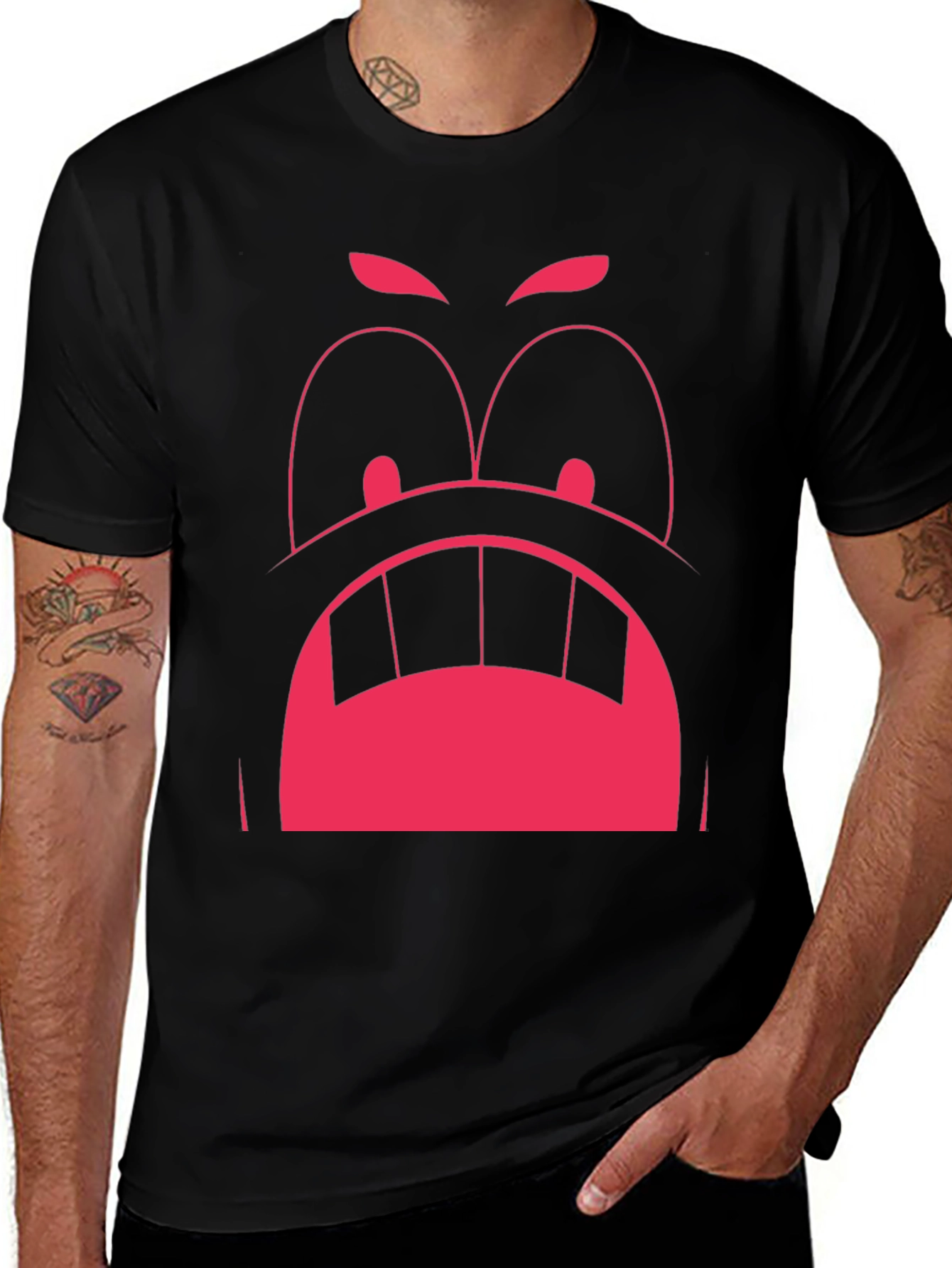 Funny Graphic Tee: Angry Face Design