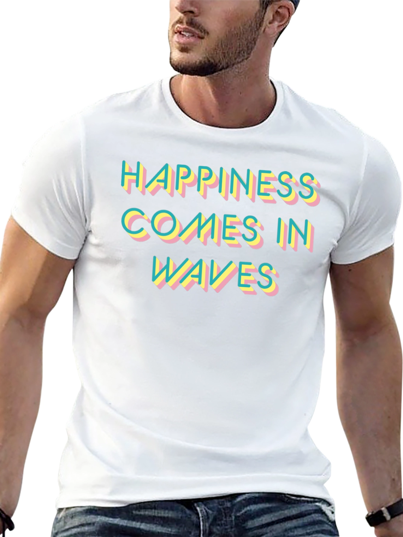Happiness Comes in Waves Graphic Tee - Black