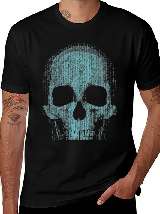 Binary Code Skull Graphic T-Shirt - Cyberpunk Style