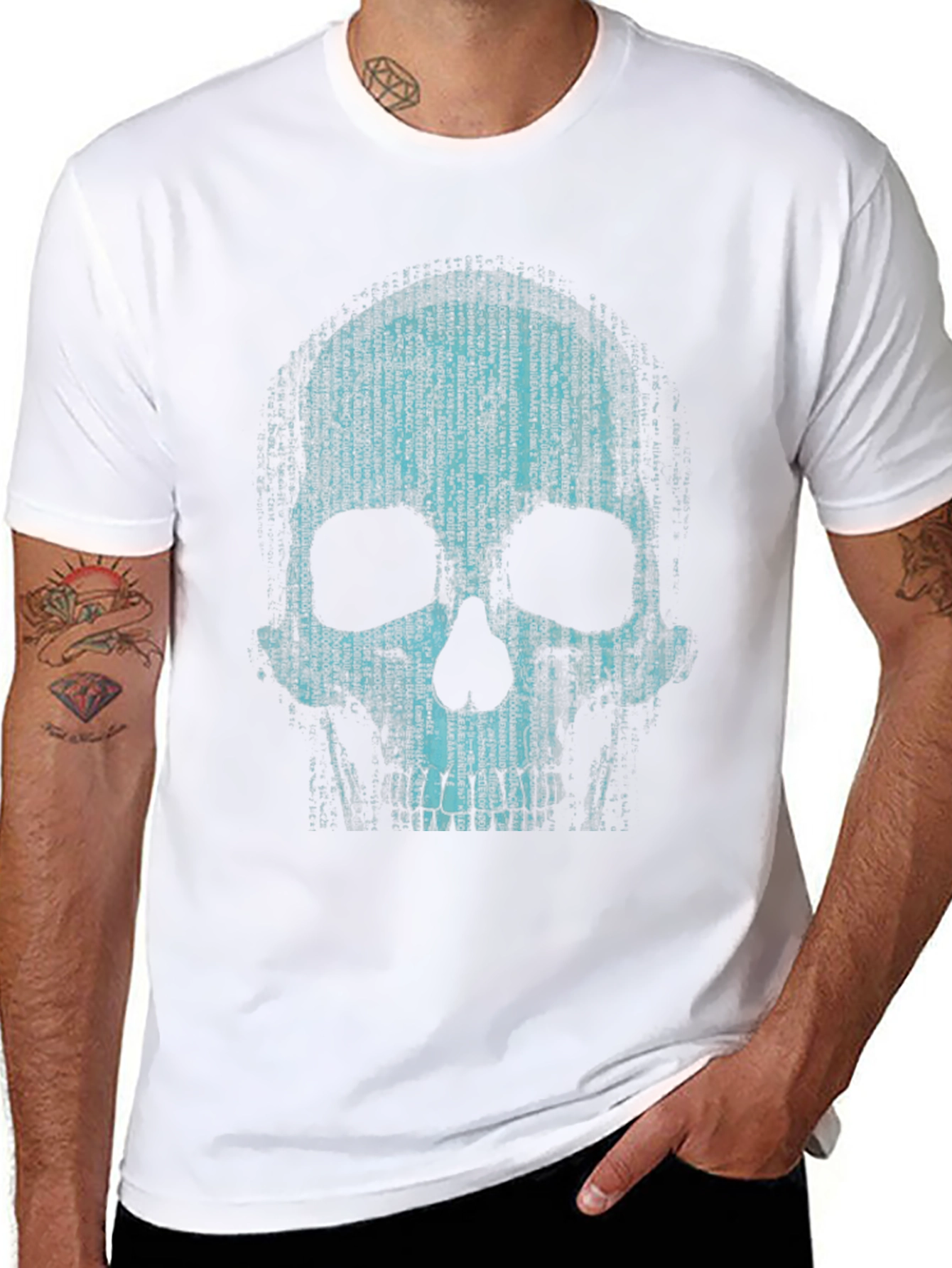 Binary Code Skull Graphic T-Shirt - Cyberpunk Style