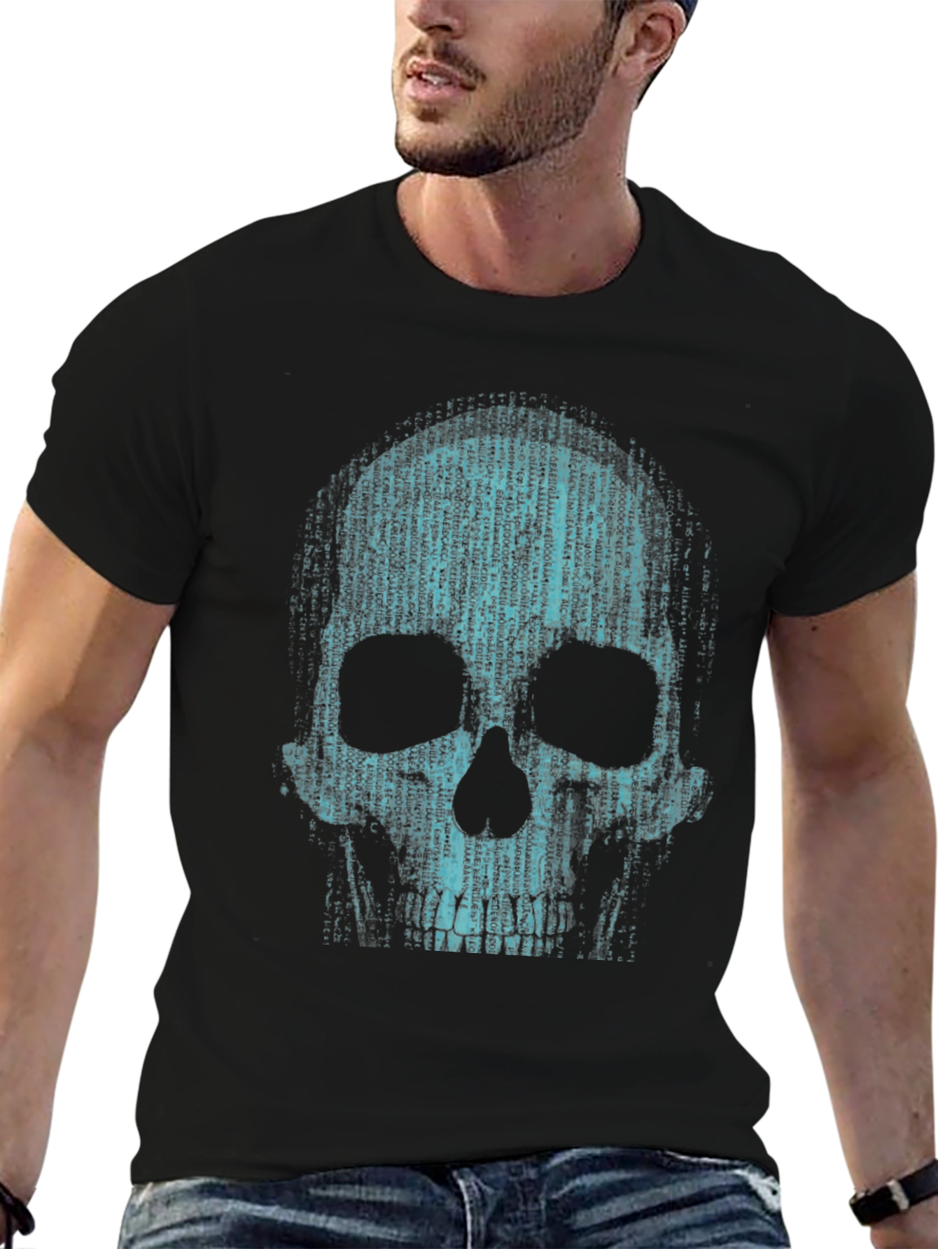 Binary Code Skull Graphic T-Shirt - Cyberpunk Style