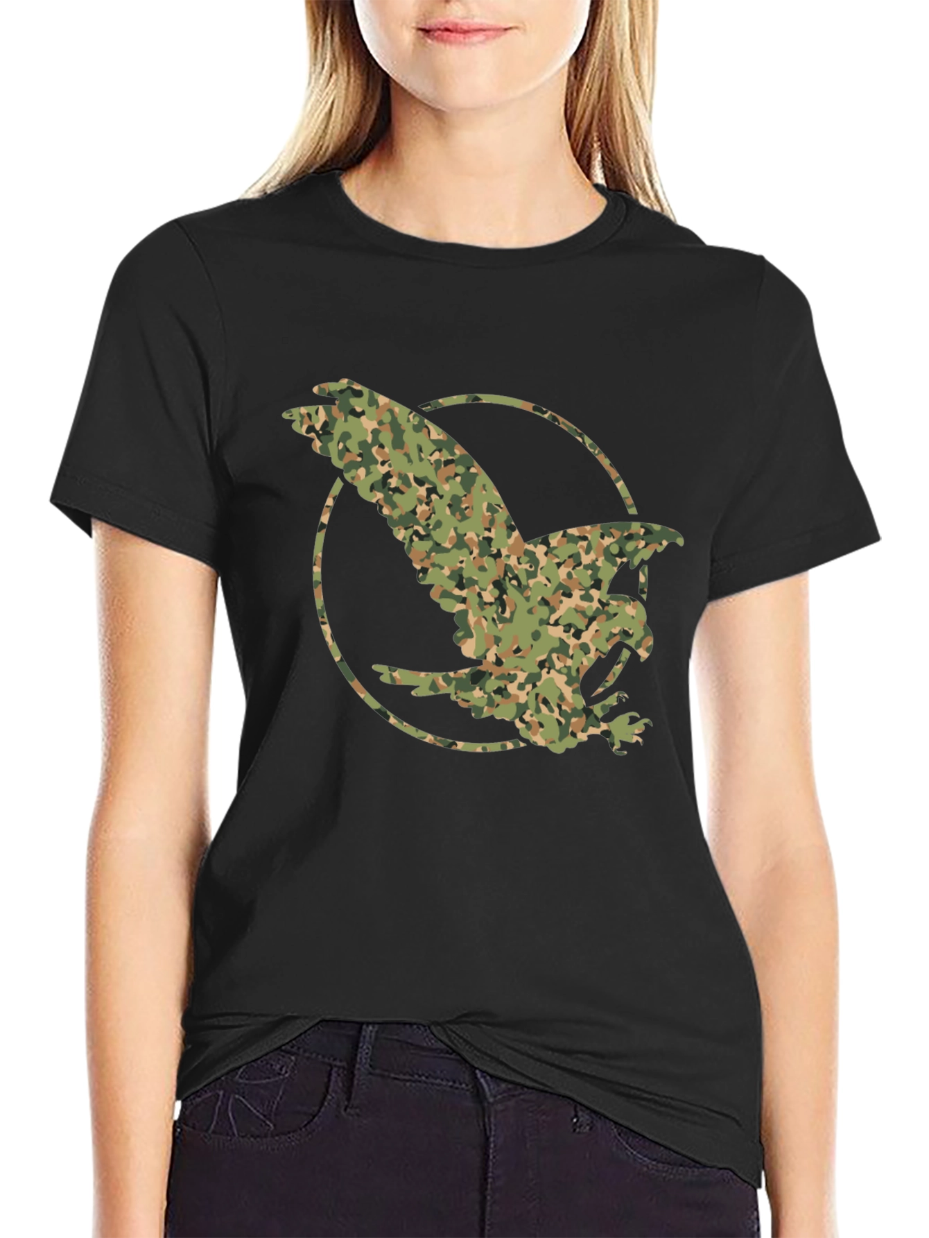 Camouflage Eagle Graphic Tee - Black