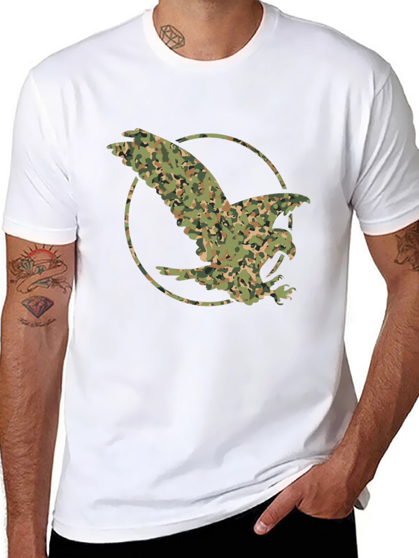 Camouflage Eagle Graphic Tee - Black