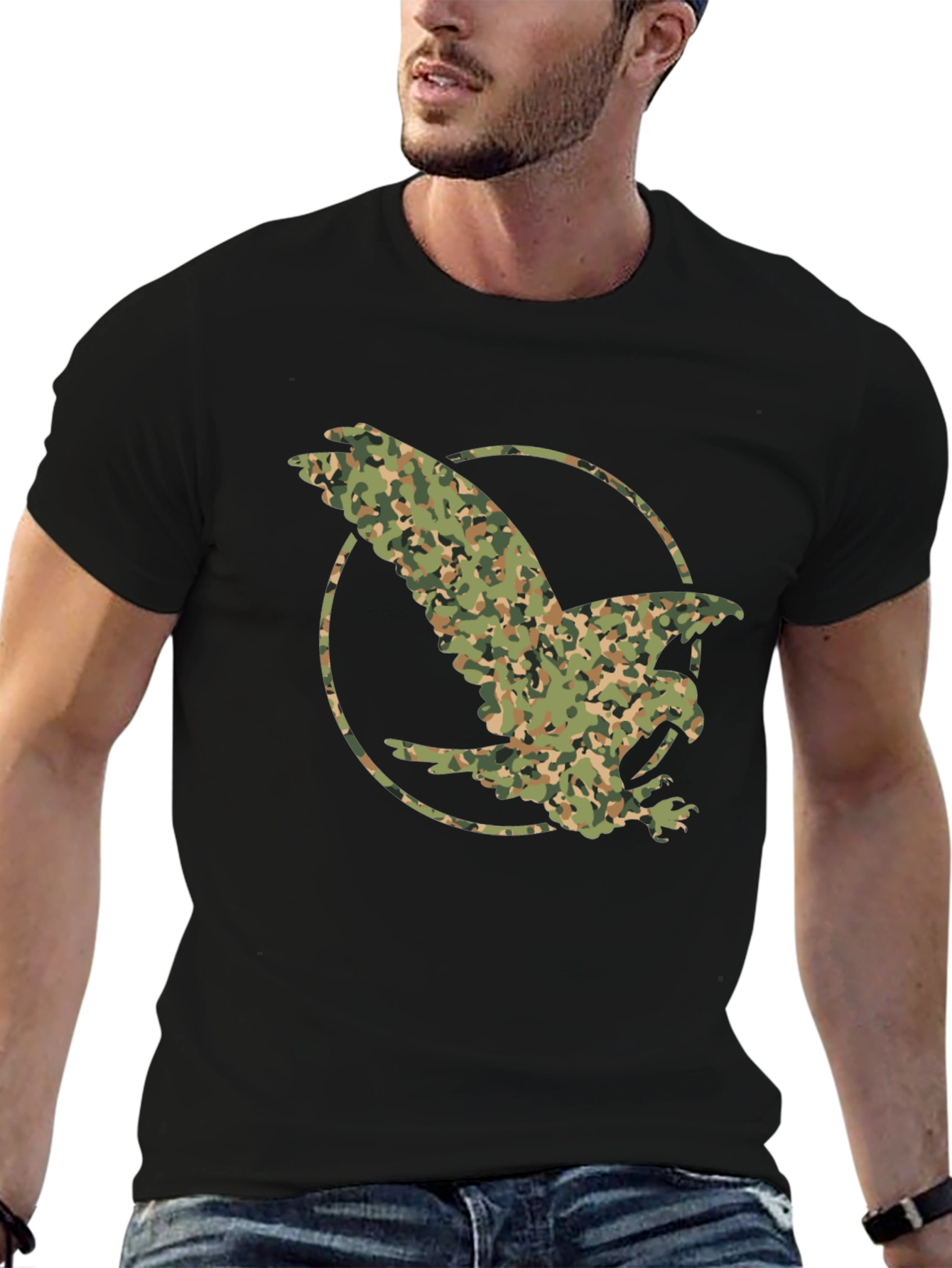 Camouflage Eagle Graphic Tee - Black