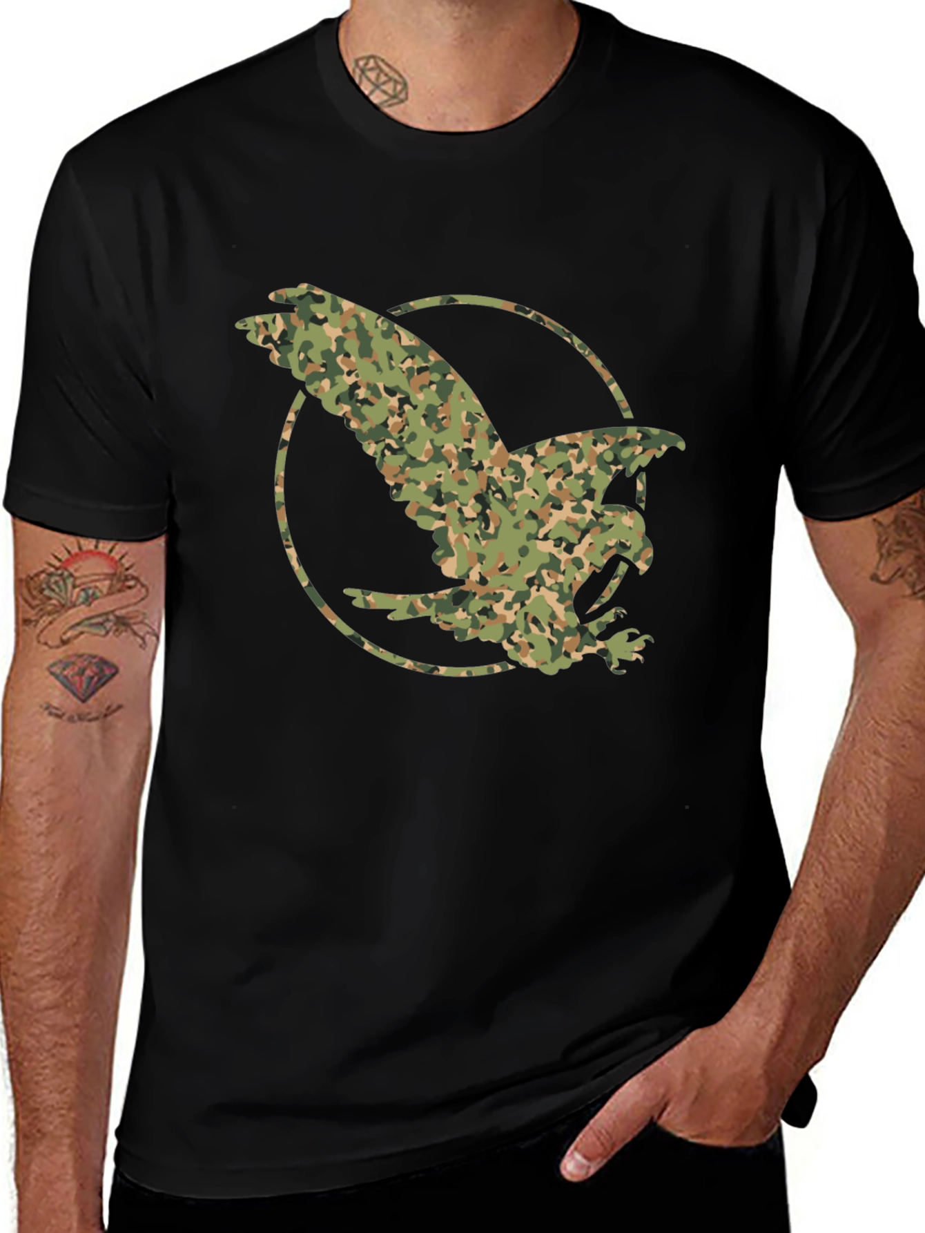 Camouflage Eagle Graphic Tee - Black