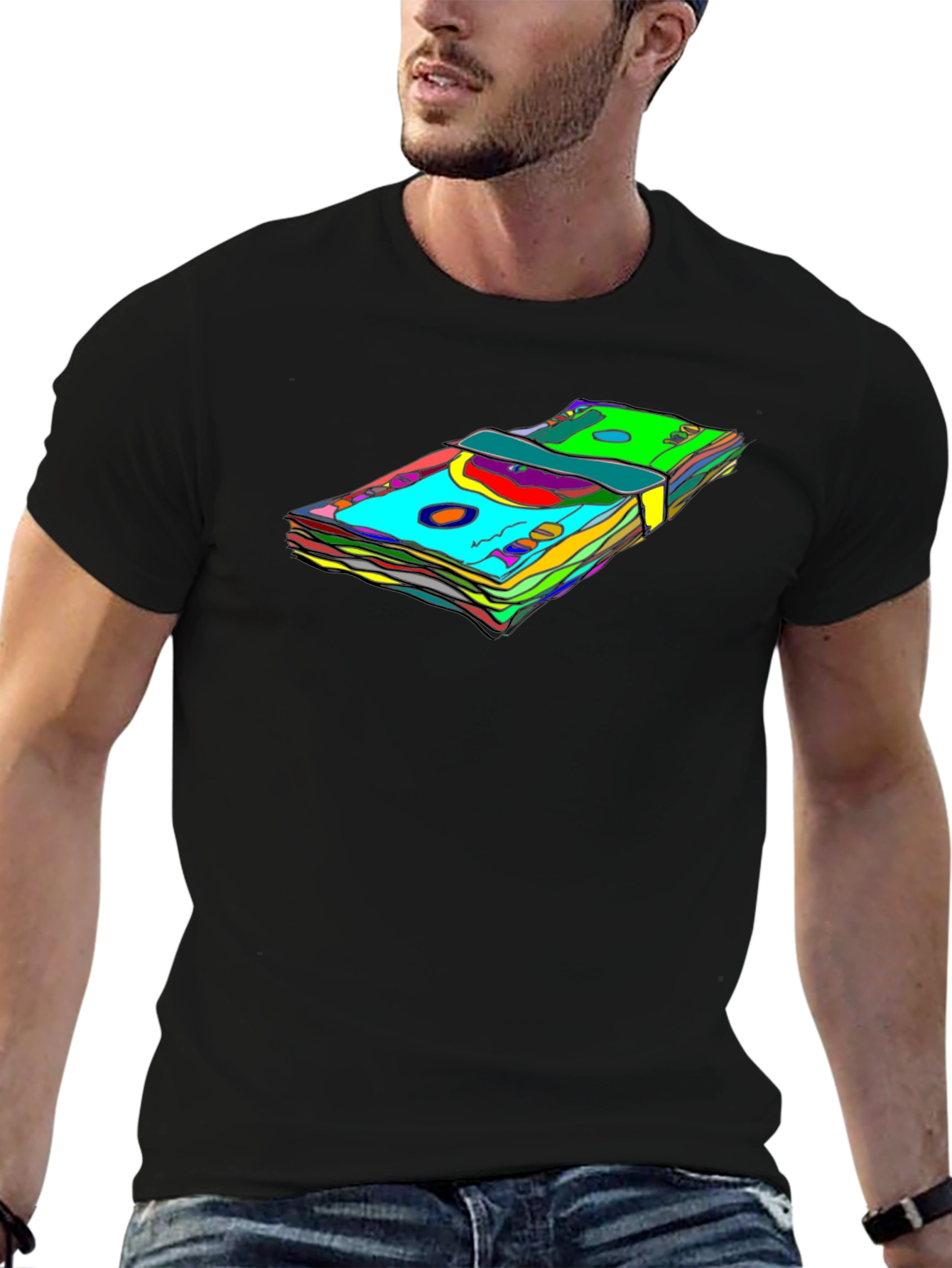 Vibrant Money Stack Graphic Tee - Black