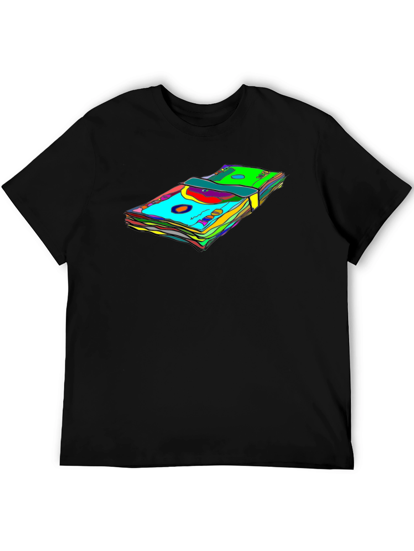 Vibrant Money Stack Graphic Tee - Black
