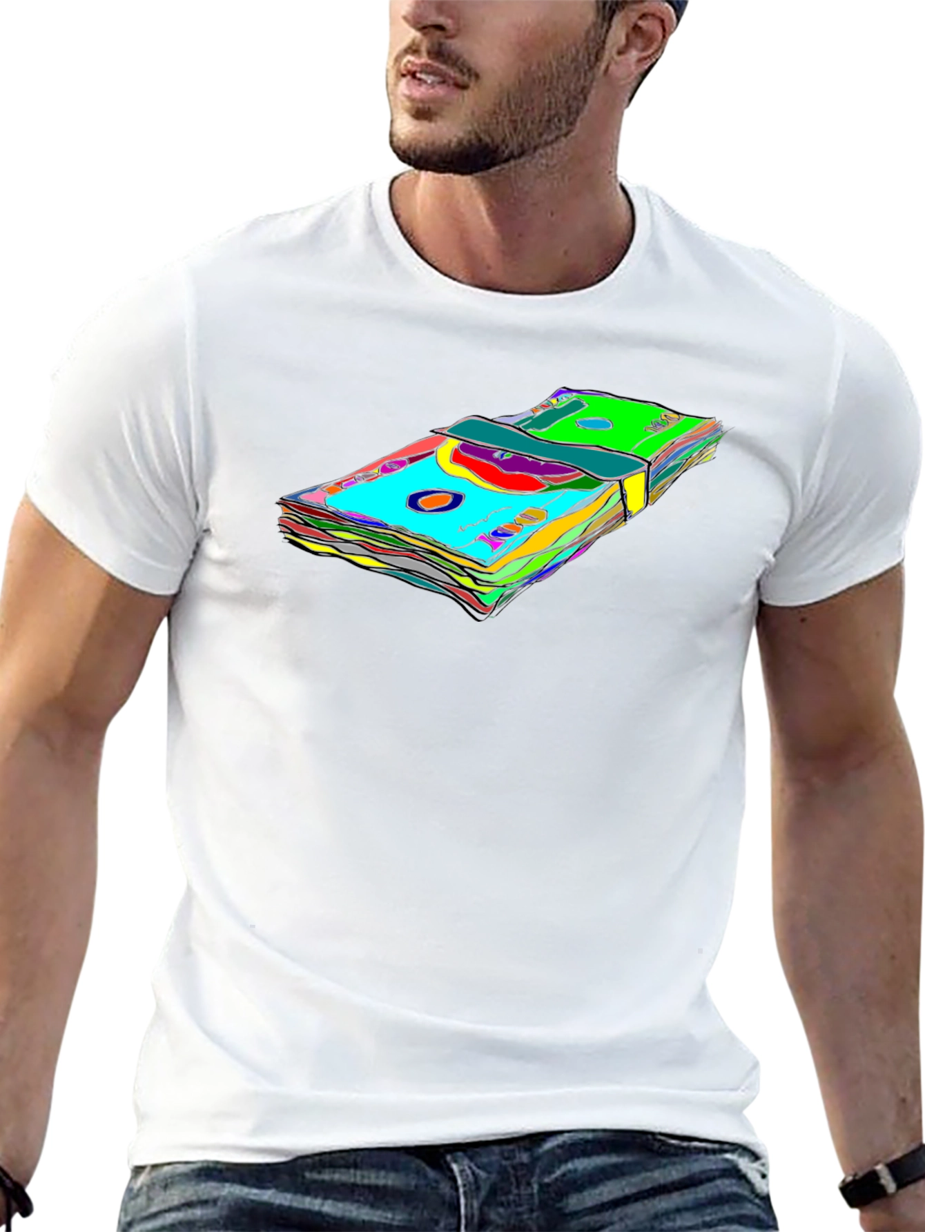 Vibrant Money Stack Graphic Tee - Black