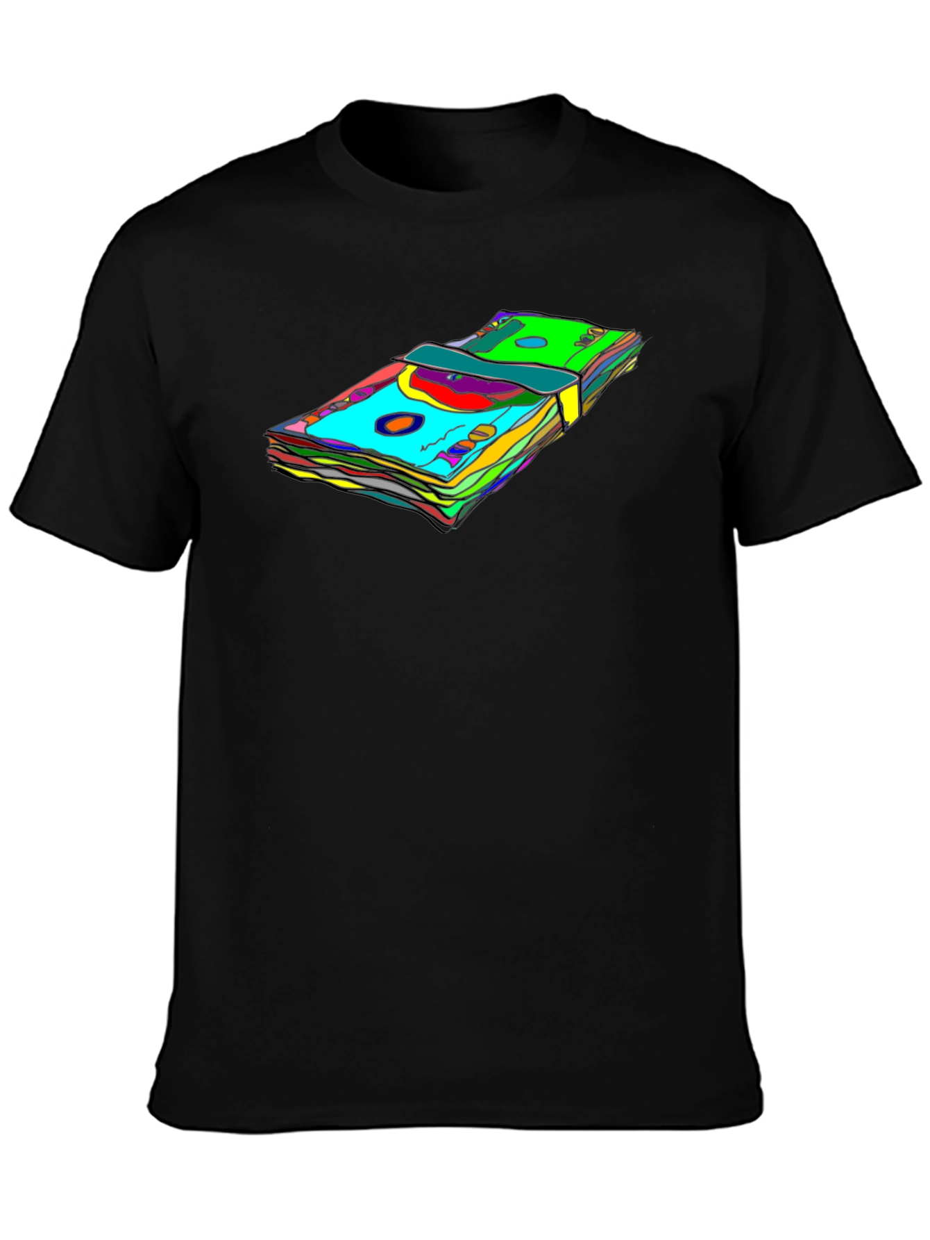 Vibrant Money Stack Graphic Tee - Black