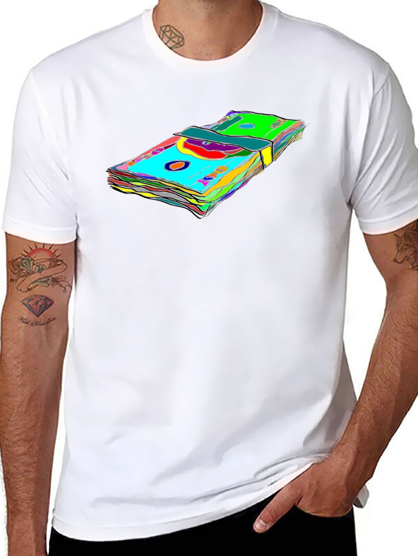 Vibrant Money Stack Graphic Tee - Black