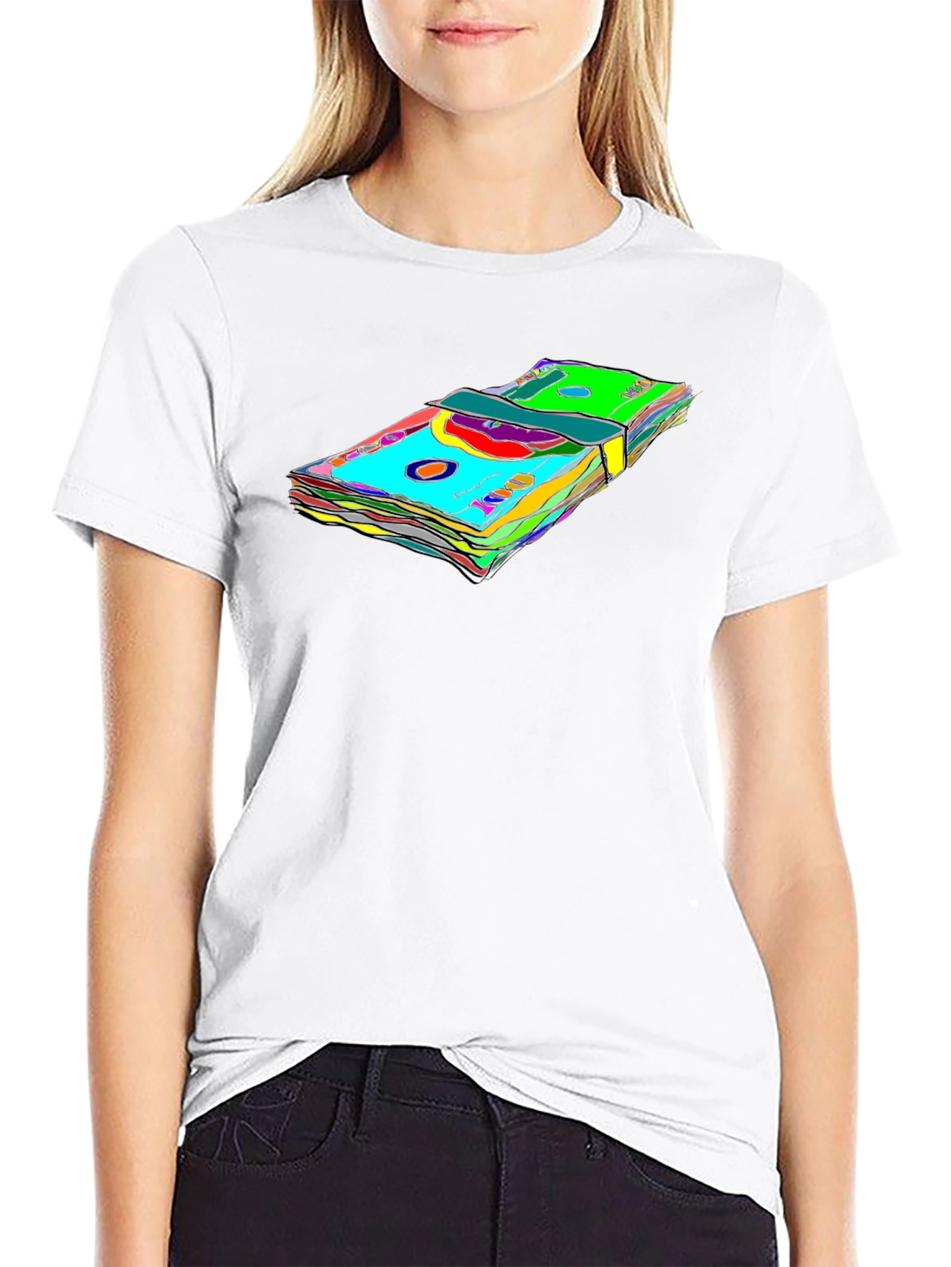 Vibrant Money Stack Graphic Tee - Black