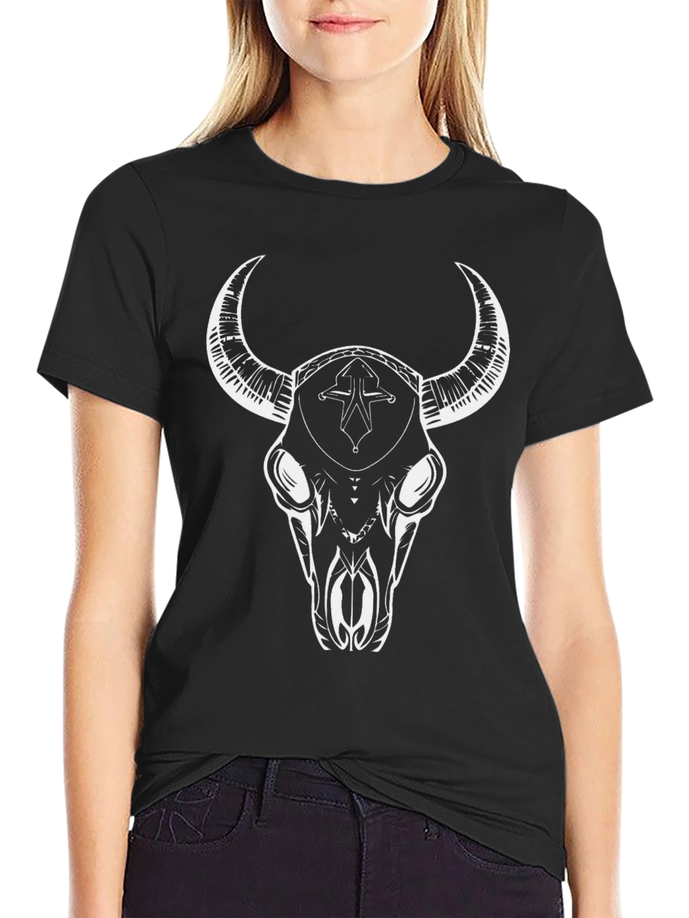 Skull Tee - Western Bull Graphic Black T-Shirt