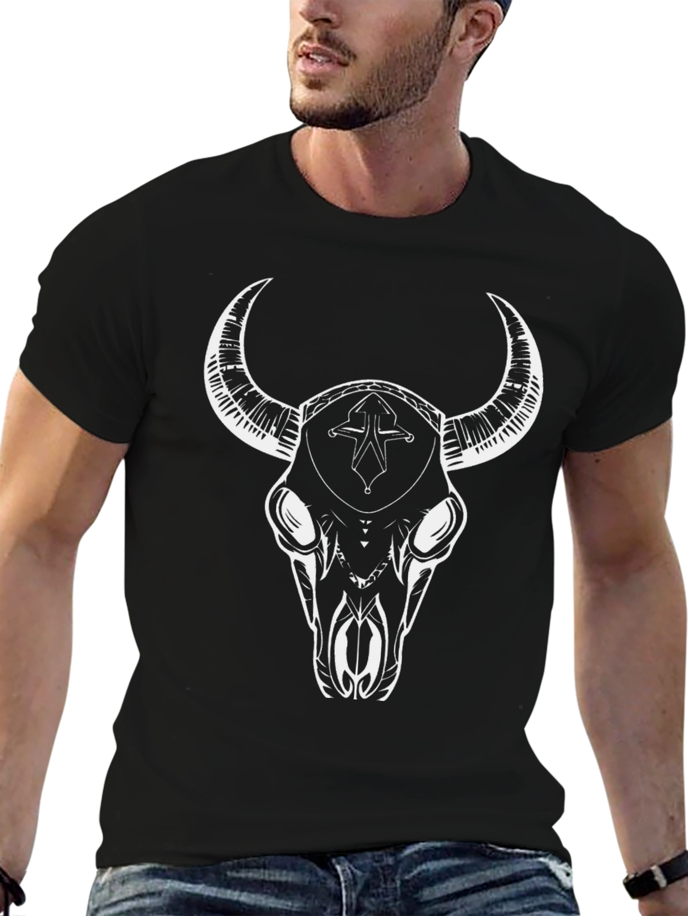 Skull Tee - Western Bull Graphic Black T-Shirt