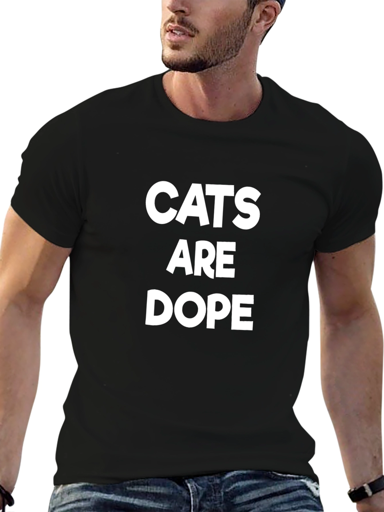 Cats Are Dope Graphic Print Crew Neck T-Shirt