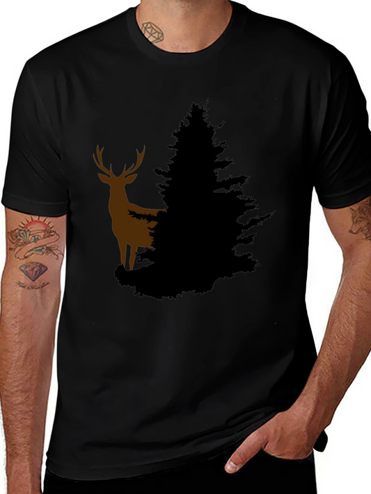 Deer and Evergreen Tree Graphic T-Shirt
