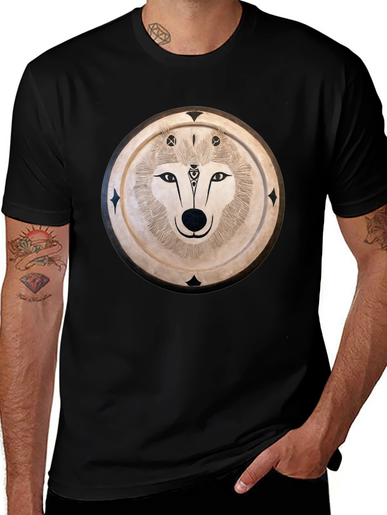 Wolf Mandala Graphic Tee - Mens Black T-Shirt
