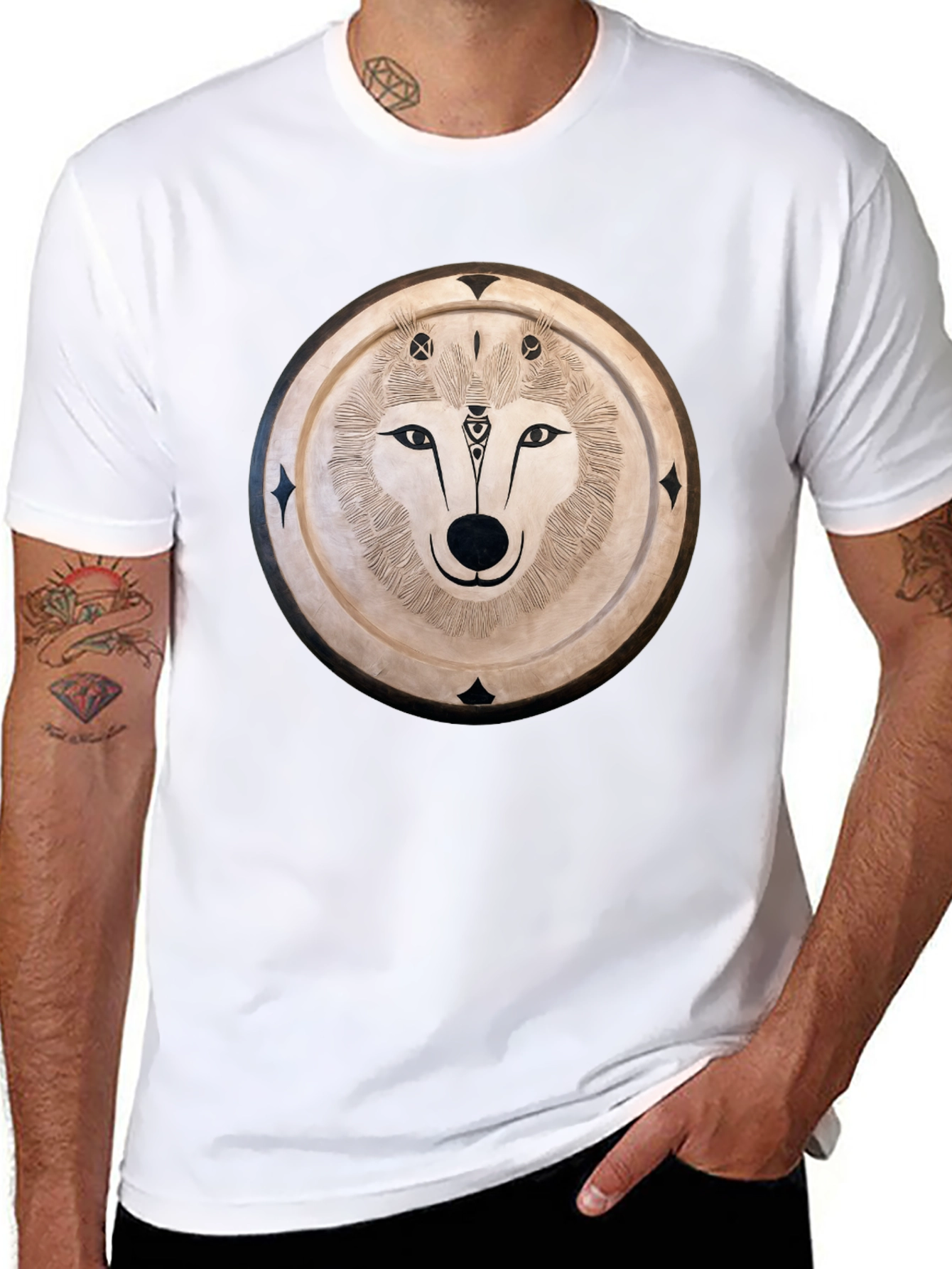 Wolf Mandala Graphic Tee - Mens Black T-Shirt