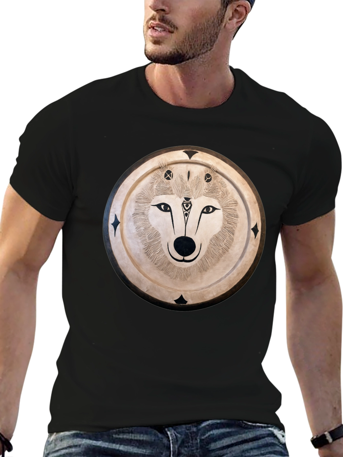 Wolf Mandala Graphic Tee - Mens Black T-Shirt