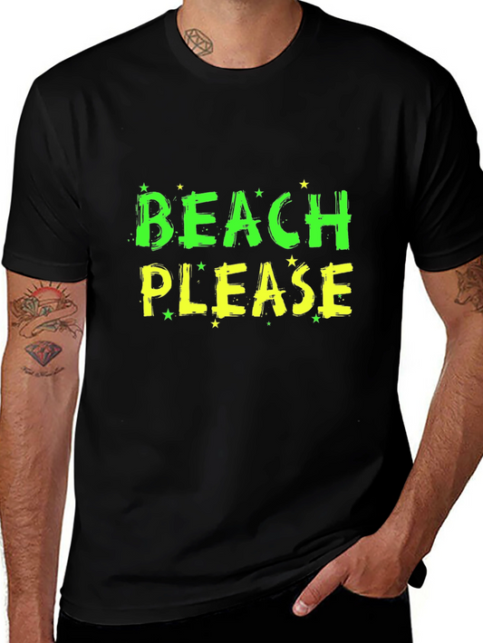 Beach Please Graphic Tee - Black Cotton T-Shirt