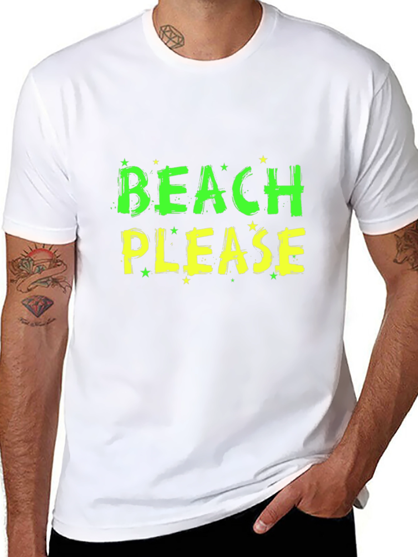Beach Please Graphic Tee - Black Cotton T-Shirt
