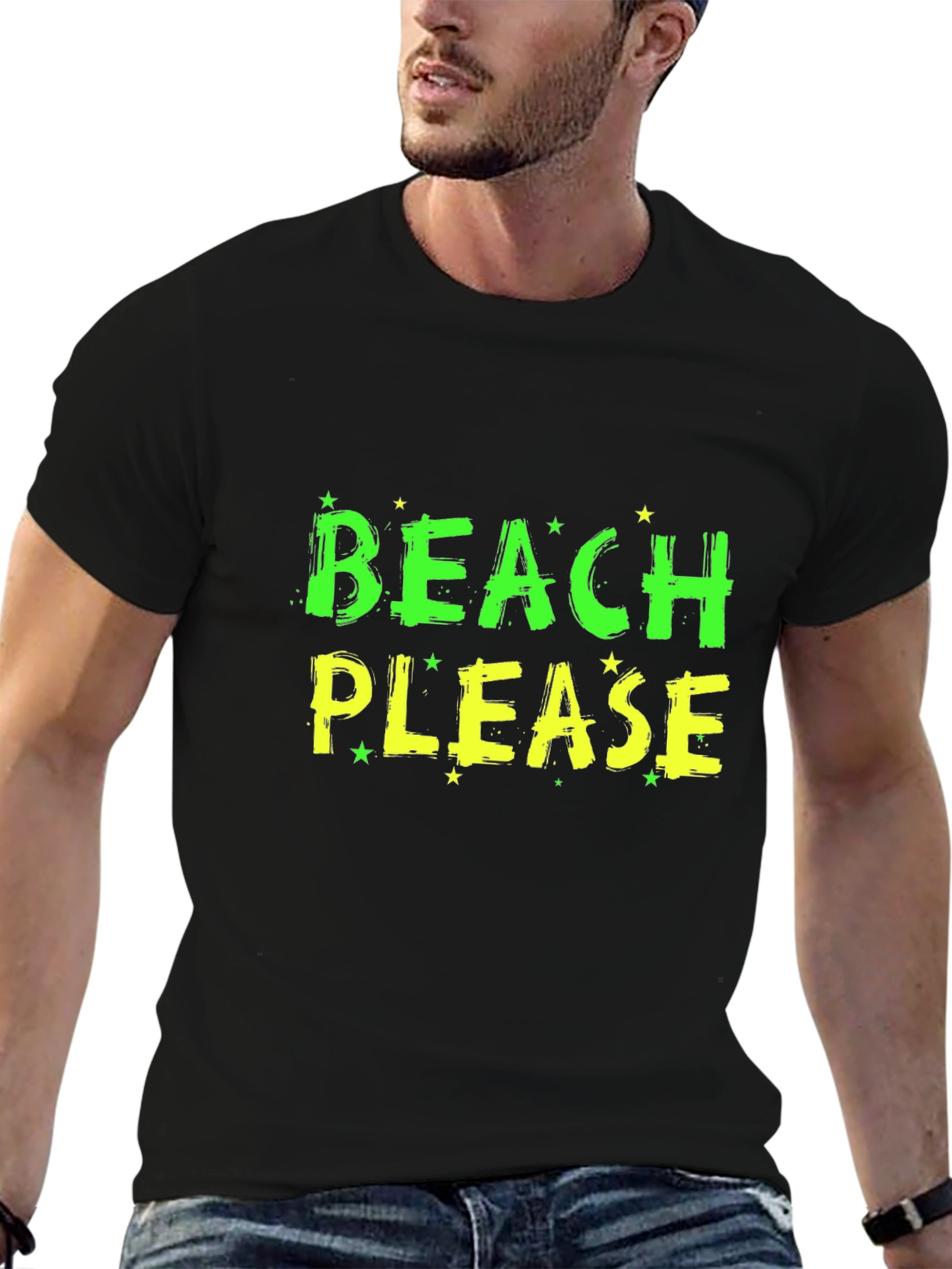 Beach Please Graphic Tee - Black Cotton T-Shirt