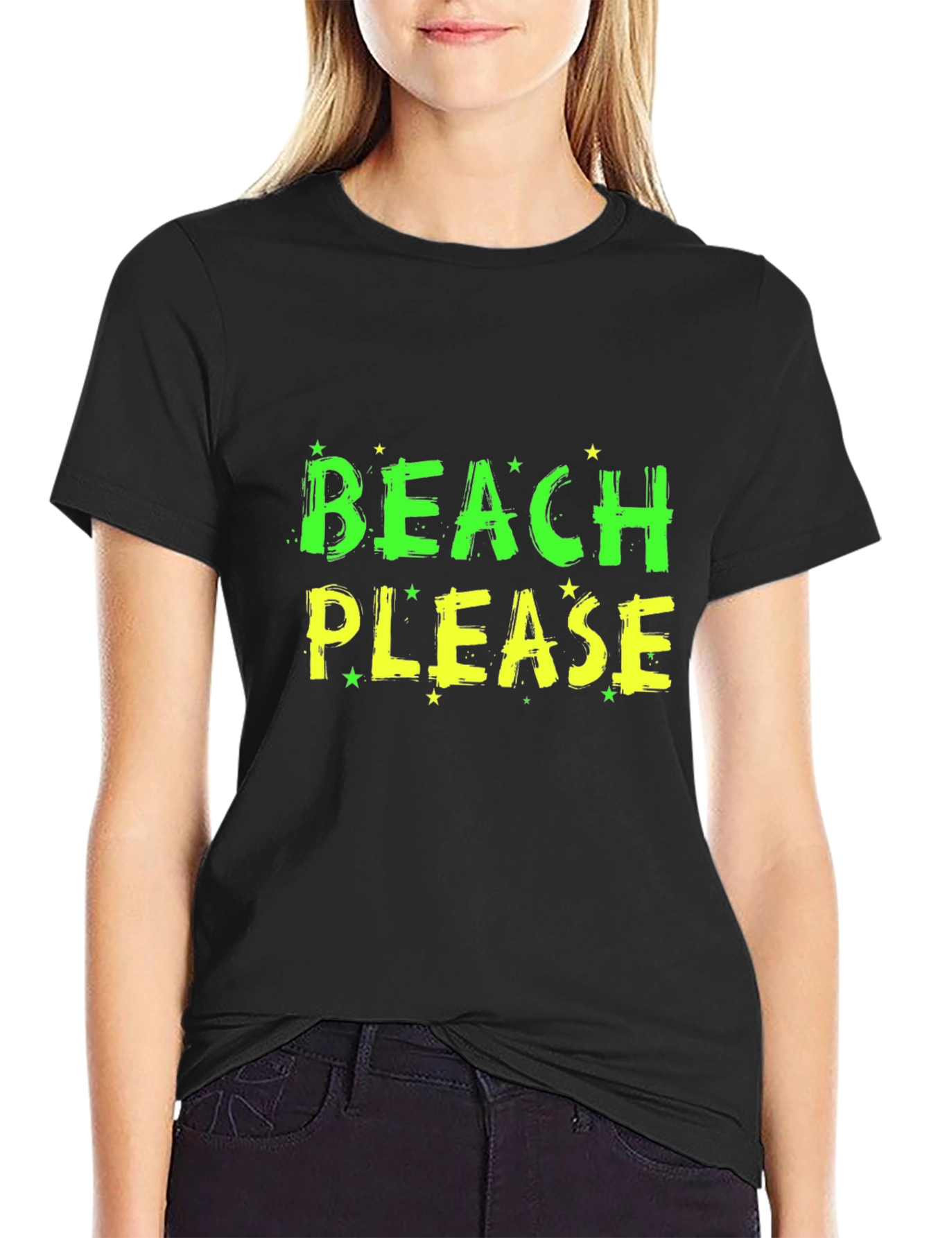 Beach Please Graphic Tee - Black Cotton T-Shirt