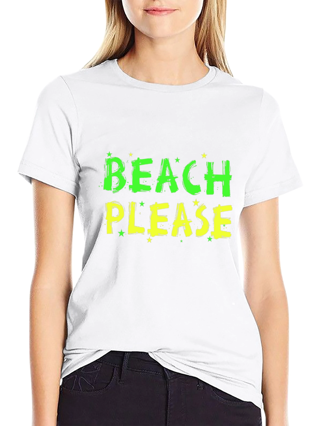 Beach Please Graphic Tee - Black Cotton T-Shirt