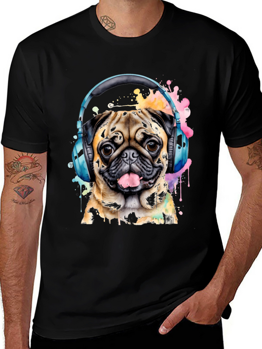 Pug in Headphones Graphic Tee