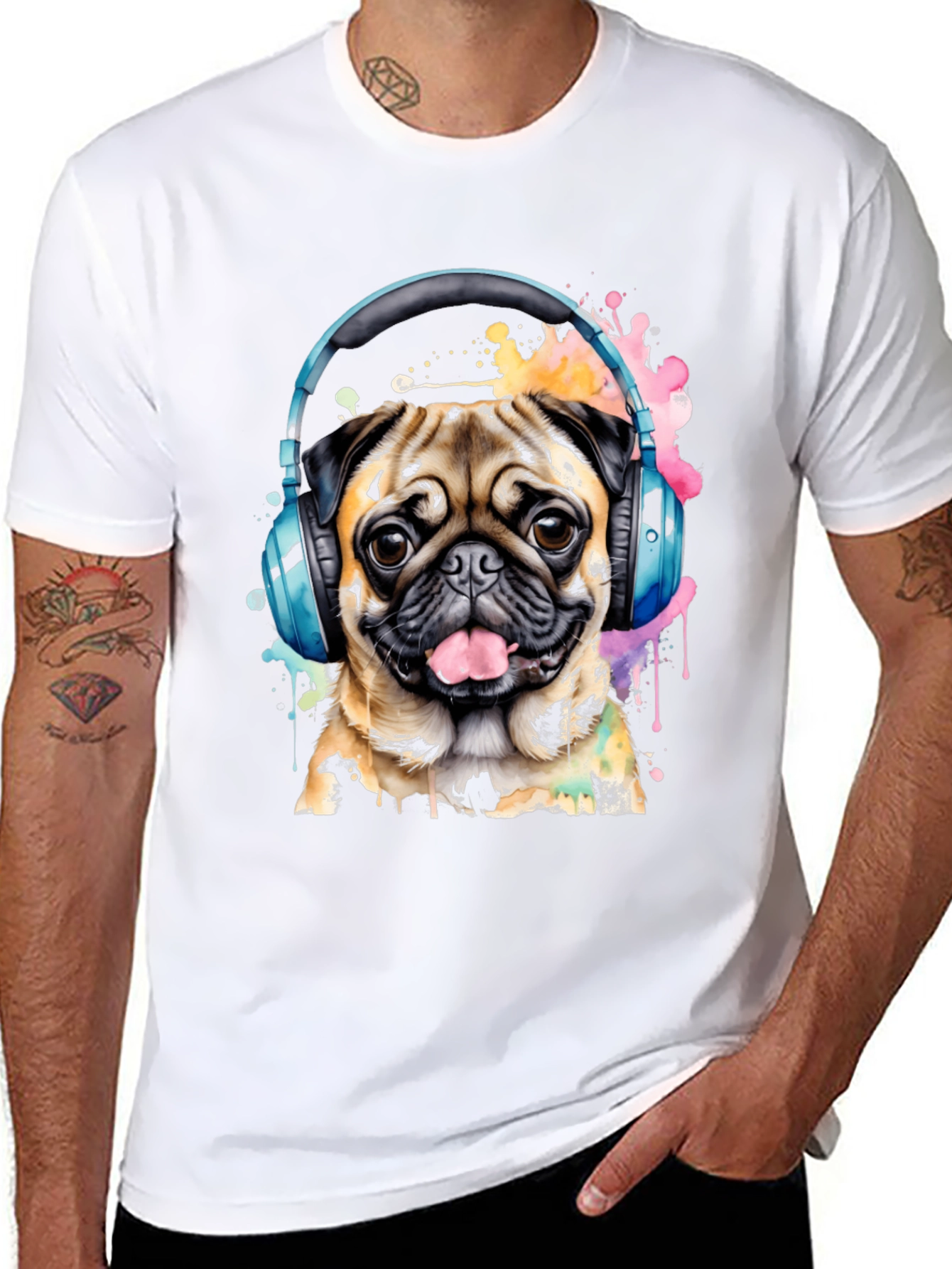 Pug in Headphones Graphic Tee