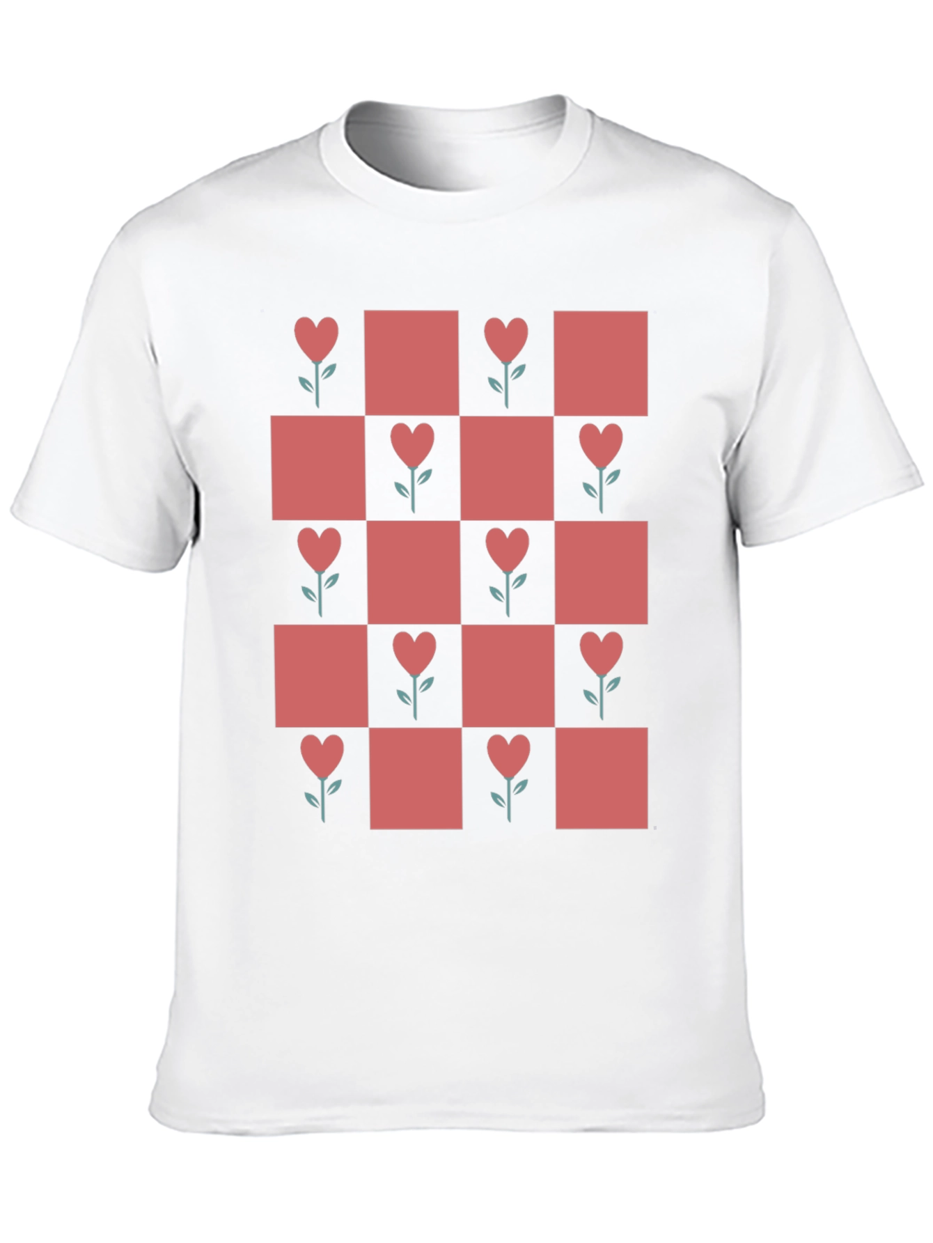 Heart Flower Checkered Black Tee
