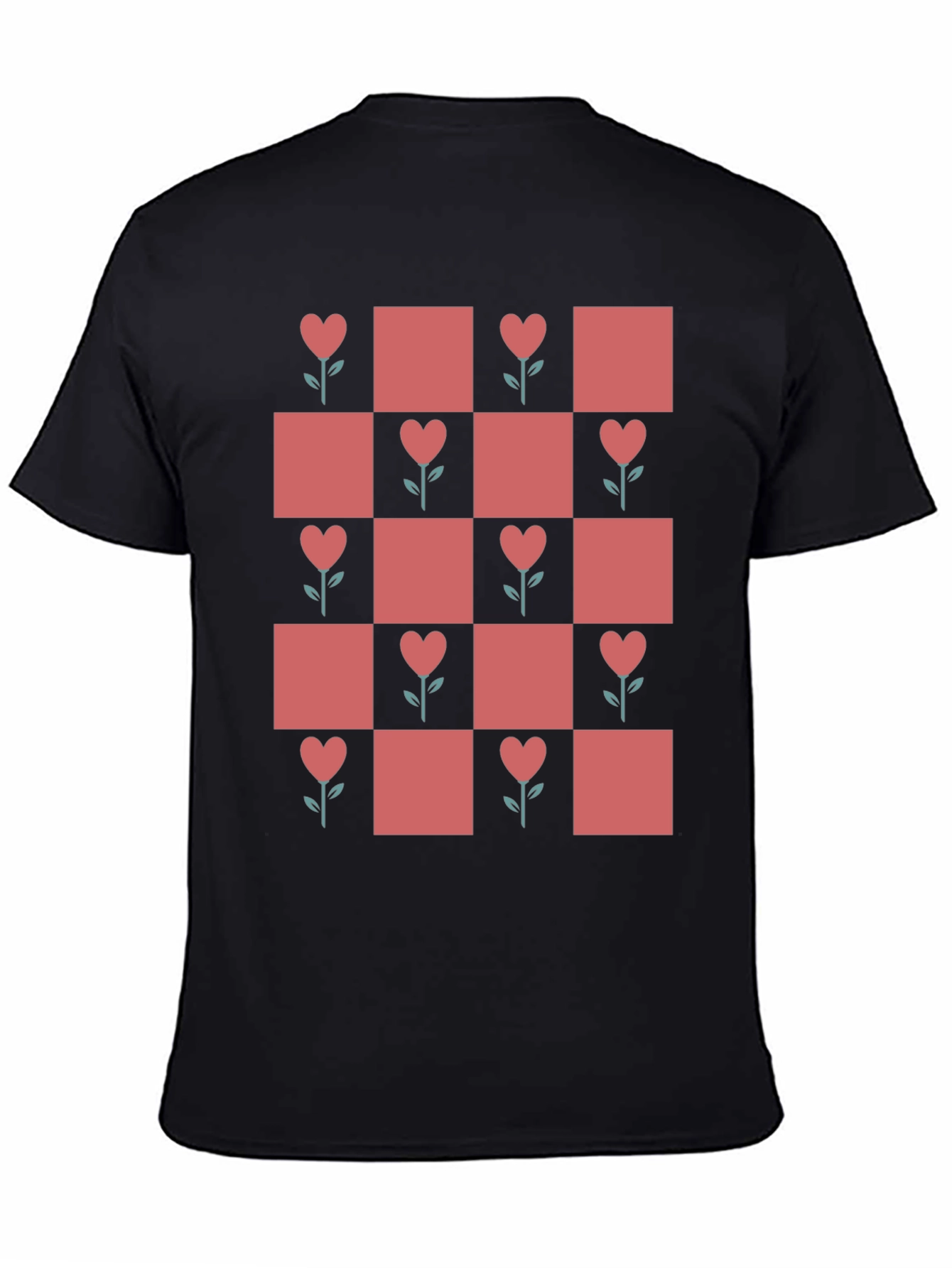 Heart Flower Checkered Black Tee