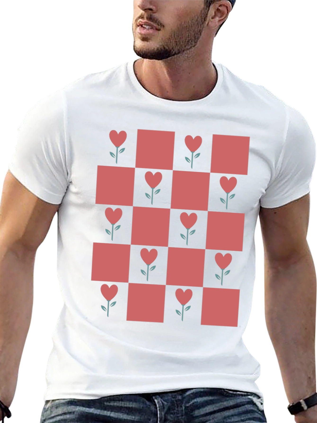 Heart Flower Checkered Black Tee