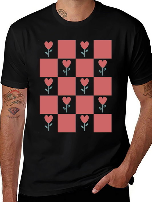 Heart Flower Checkered Black Tee