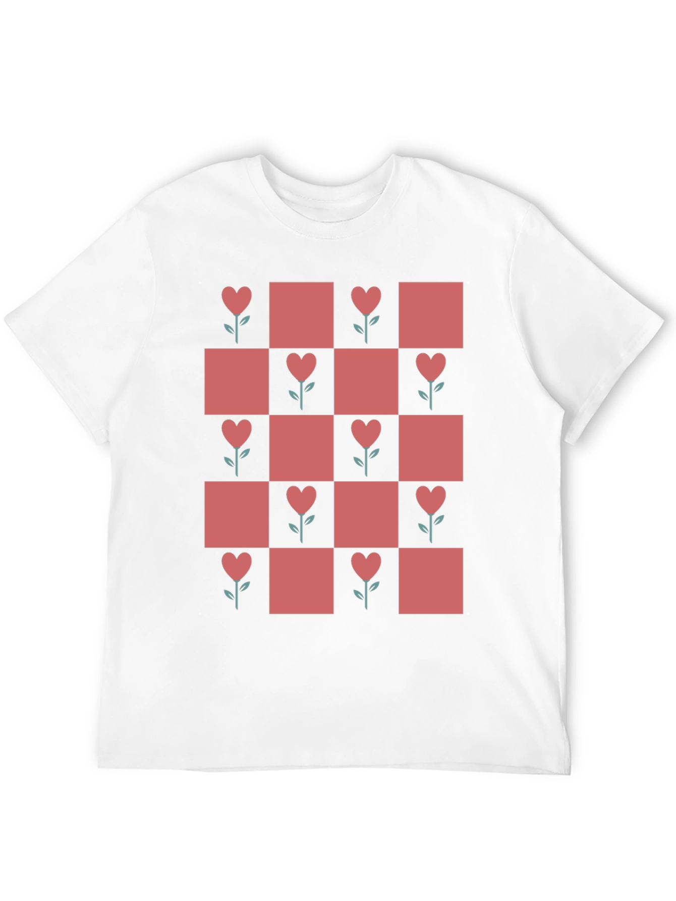 Heart Flower Checkered Black Tee