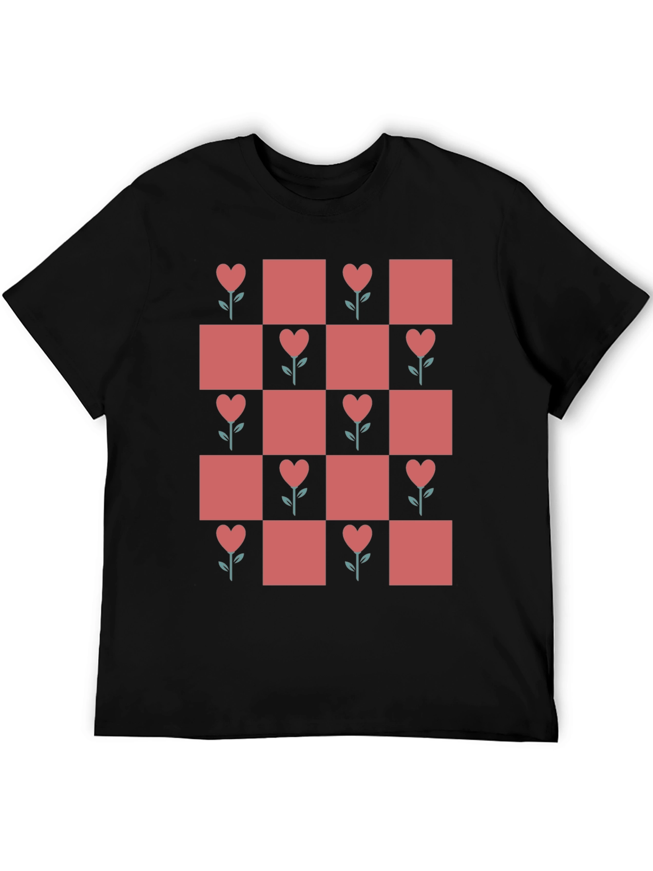 Heart Flower Checkered Black Tee