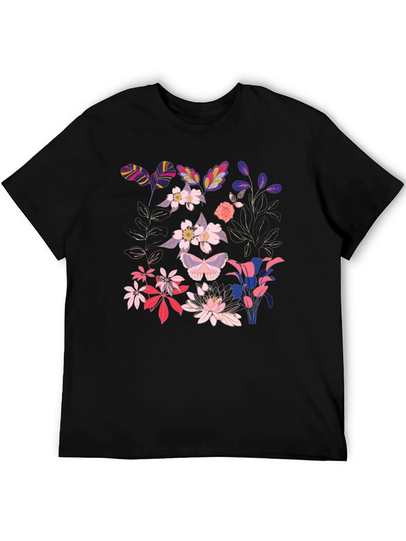 Floral Print Black T-Shirt for Men
