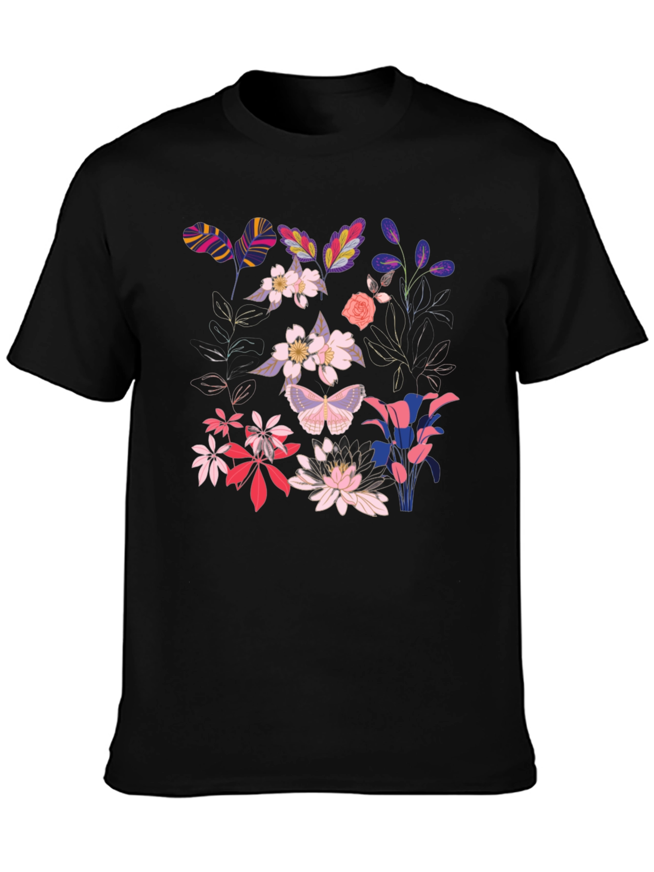 Floral Print Black T-Shirt for Men