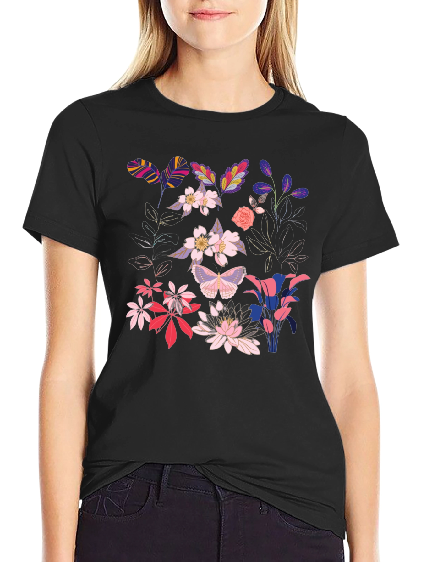 Floral Print Black T-Shirt for Men