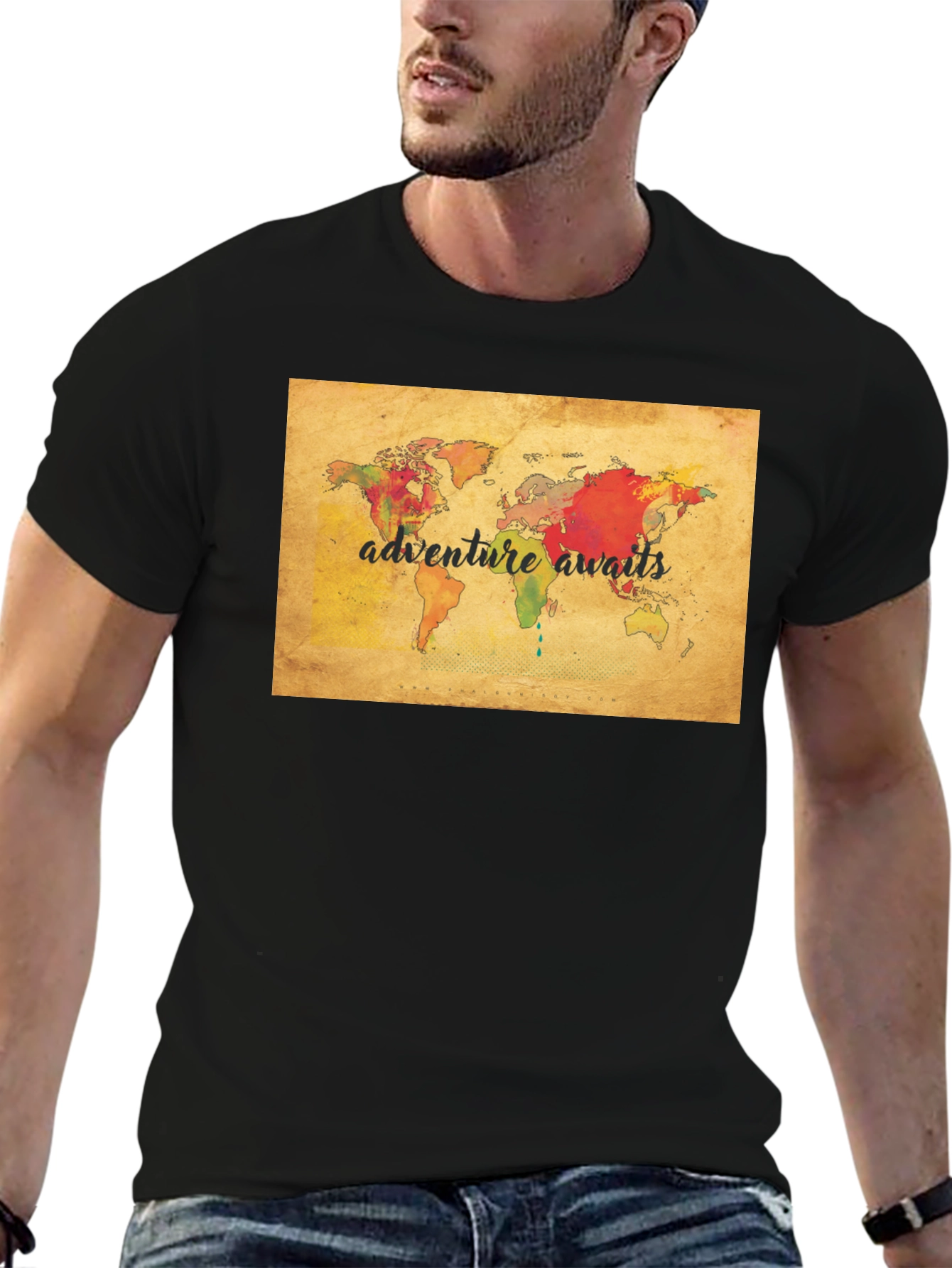 Adventure Awaits World Map Graphic Tee - Black