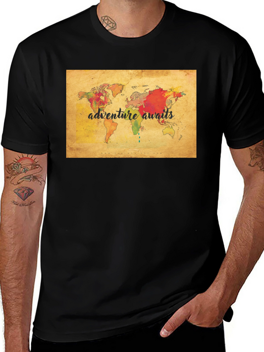 Adventure Awaits World Map Graphic Tee - Black
