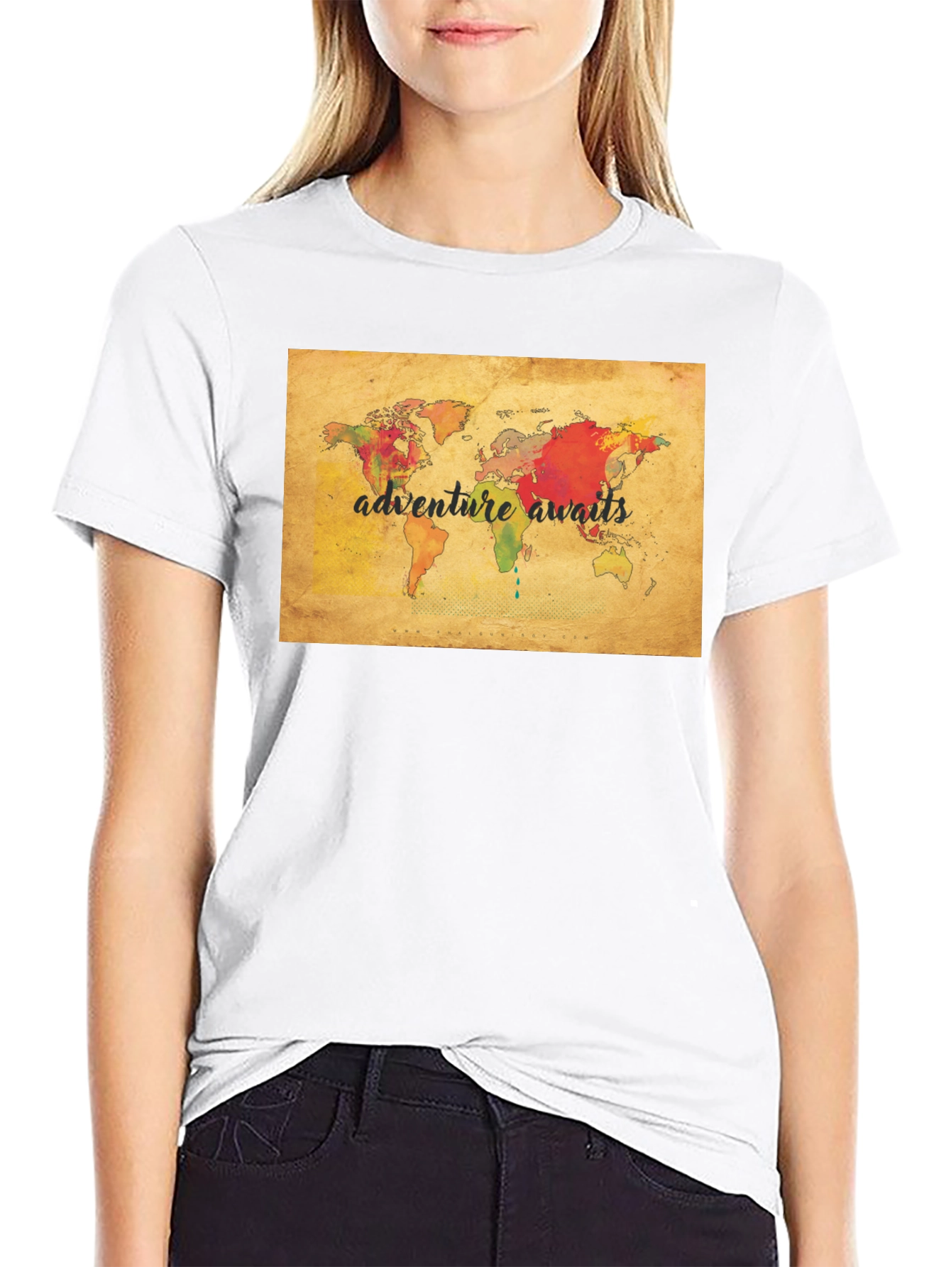 Adventure Awaits World Map Graphic Tee - Black