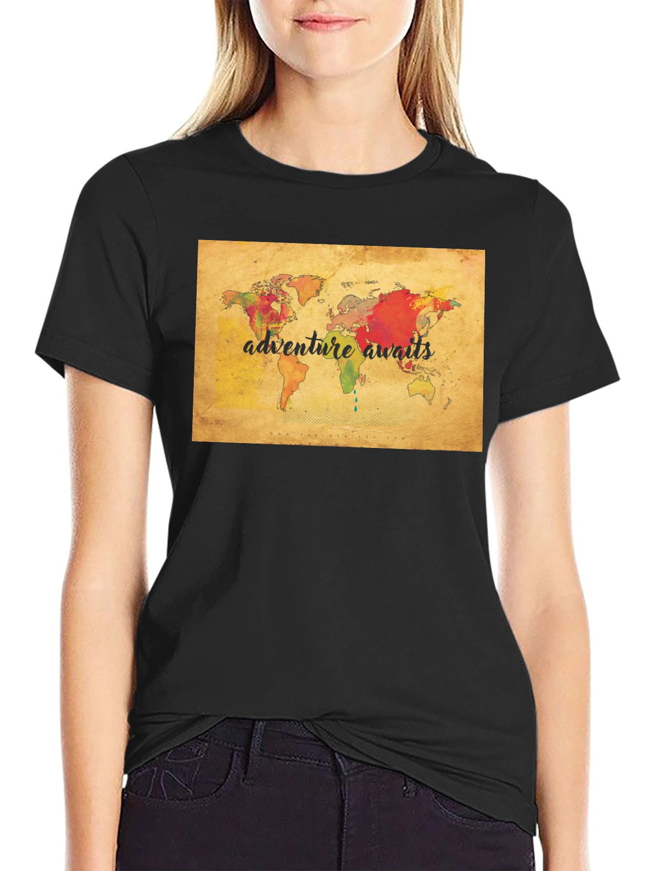 Adventure Awaits World Map Graphic Tee - Black